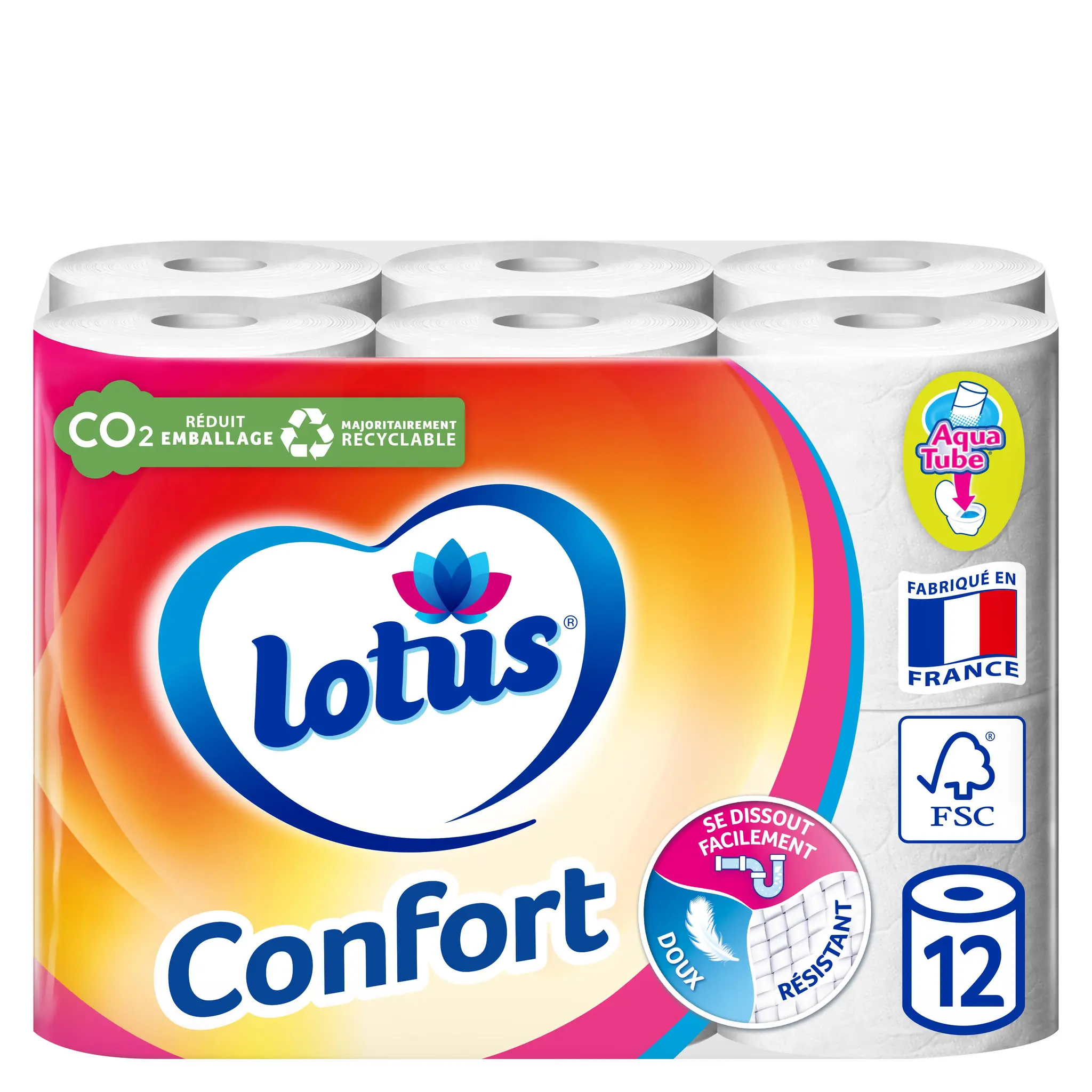 LOTUS Papier toilette blanc aquatube confort 2 épaisseurs