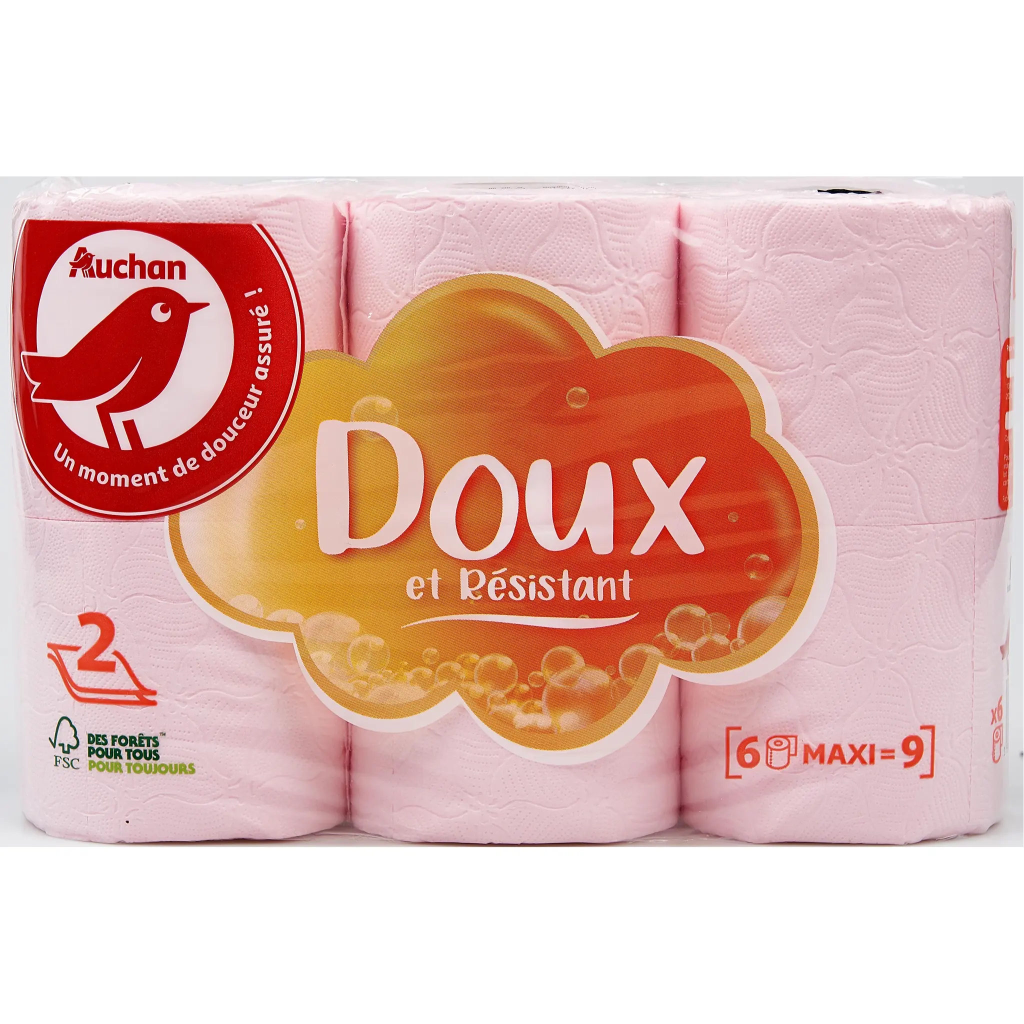 AUCHAN Papier toilette rose maxi doux et résistant 2 épaisseurs