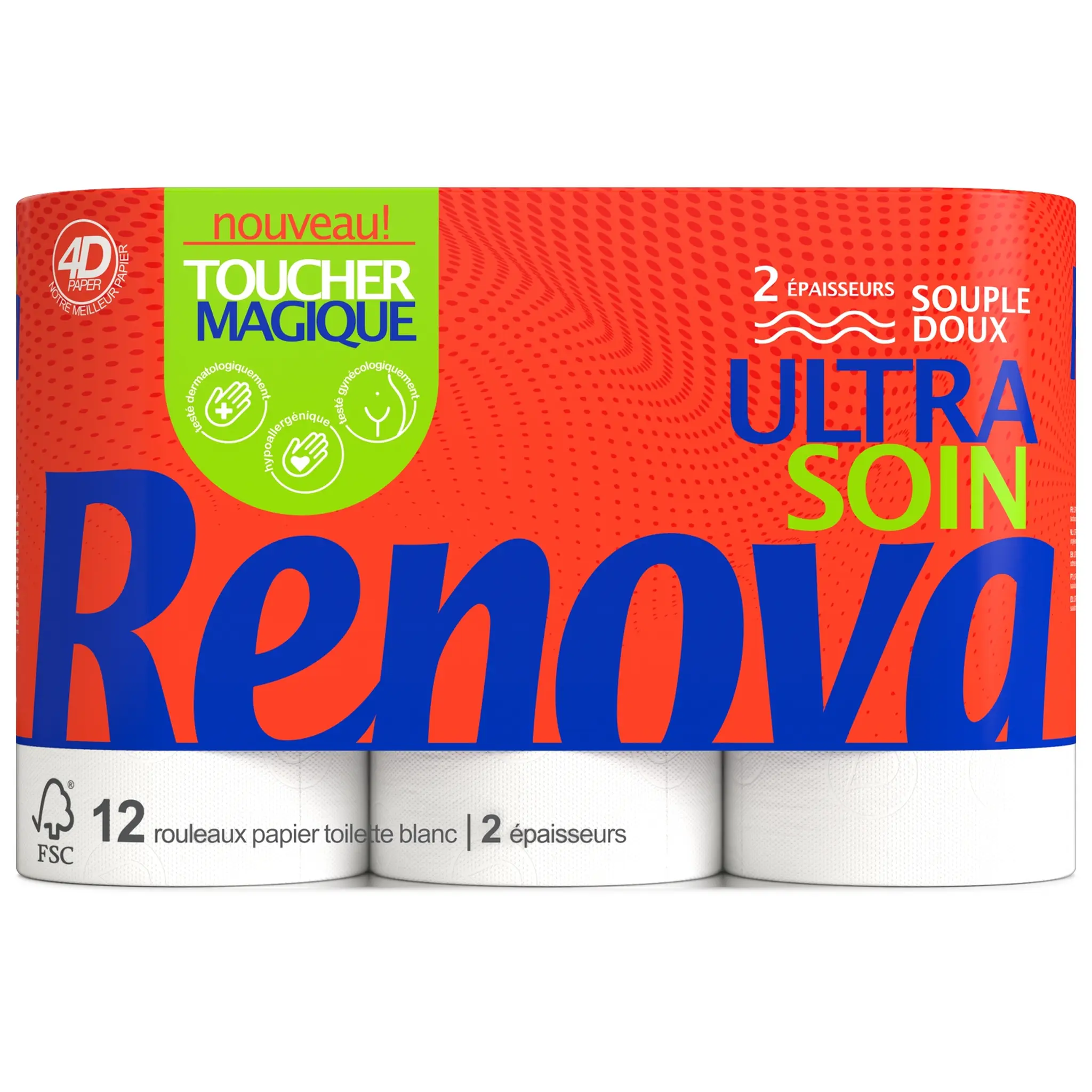 RENOVA Papier toilette blanc souple et doux 2 épaisseurs