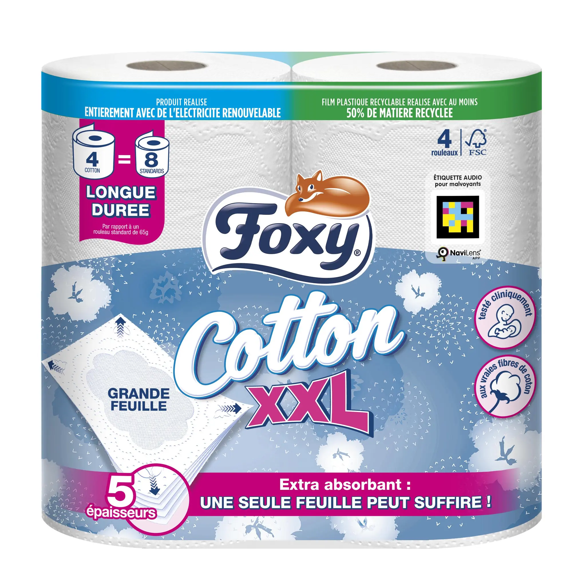 FOXY Papier toilette cotton extra absorbant 5 épaisseurs