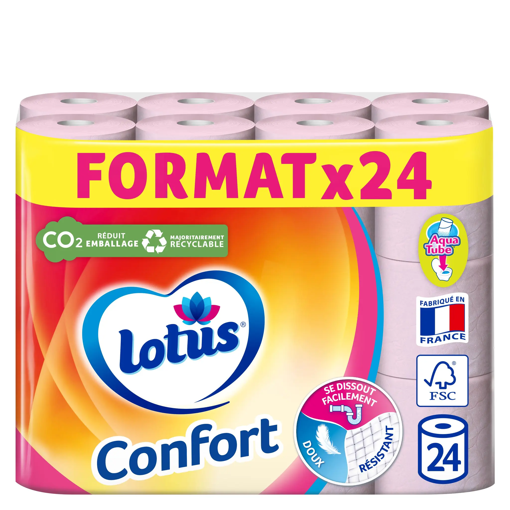 LOTUS Papier toilette rose confort aquatube 2 épaisseurs