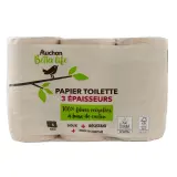 AUCHAN BETTER LIFE Papier toilette non blanchi 3 épaisseurs