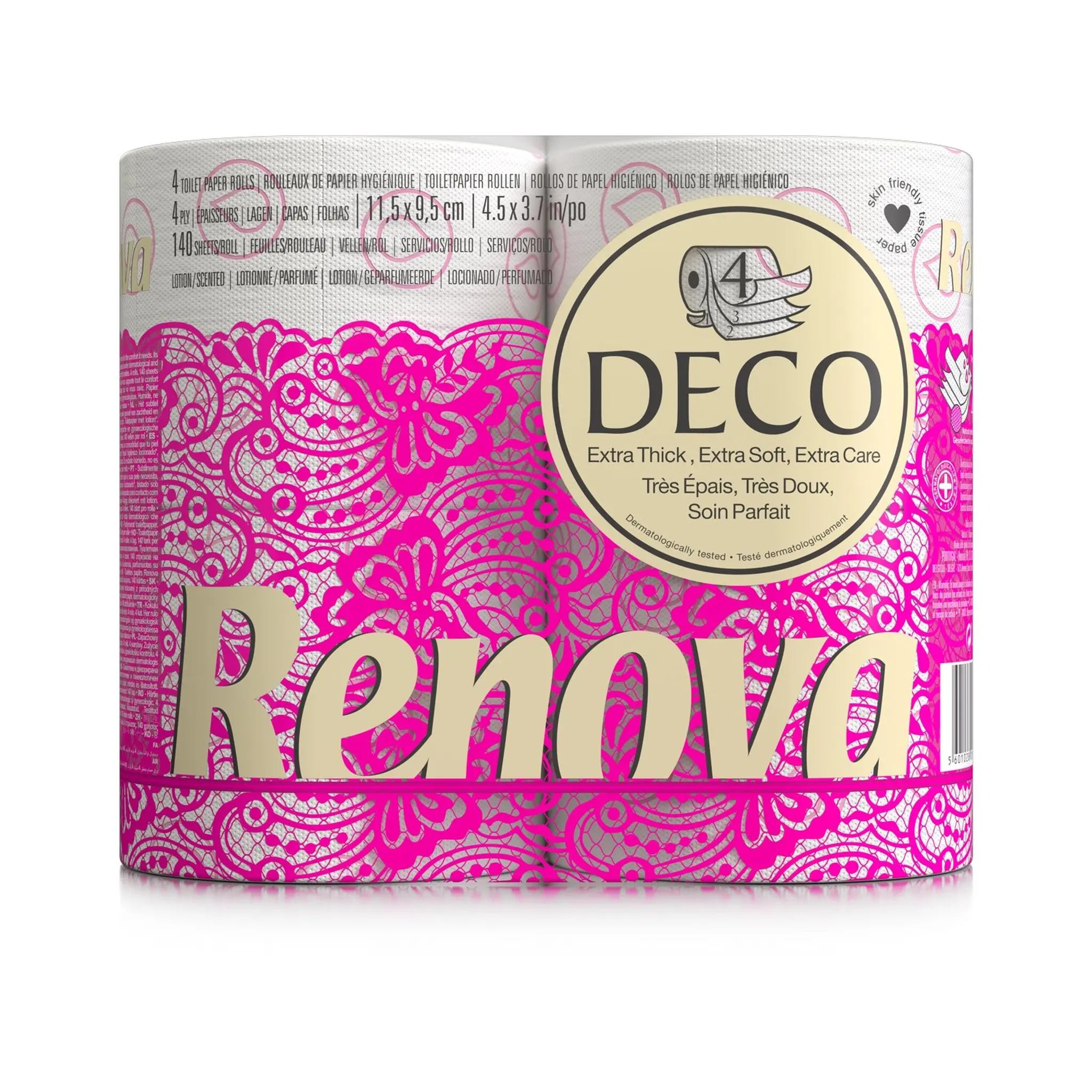RENOVA Papier toilette blanc décoré 4 épaisseurs