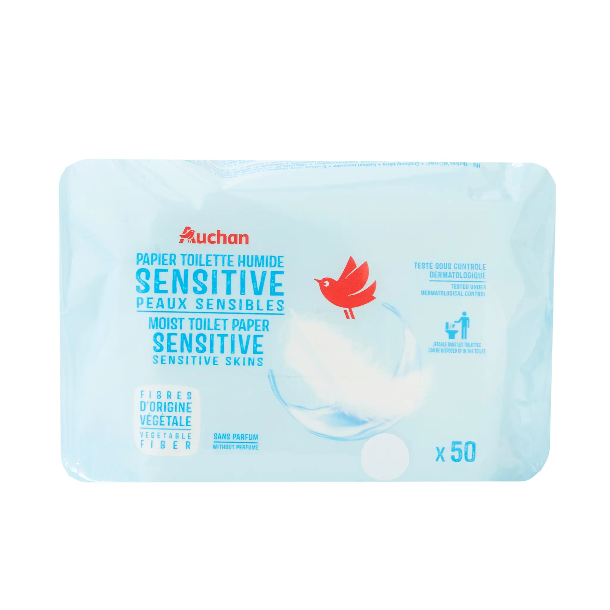 AUCHAN Lingettes papier toilette peaux sensibles