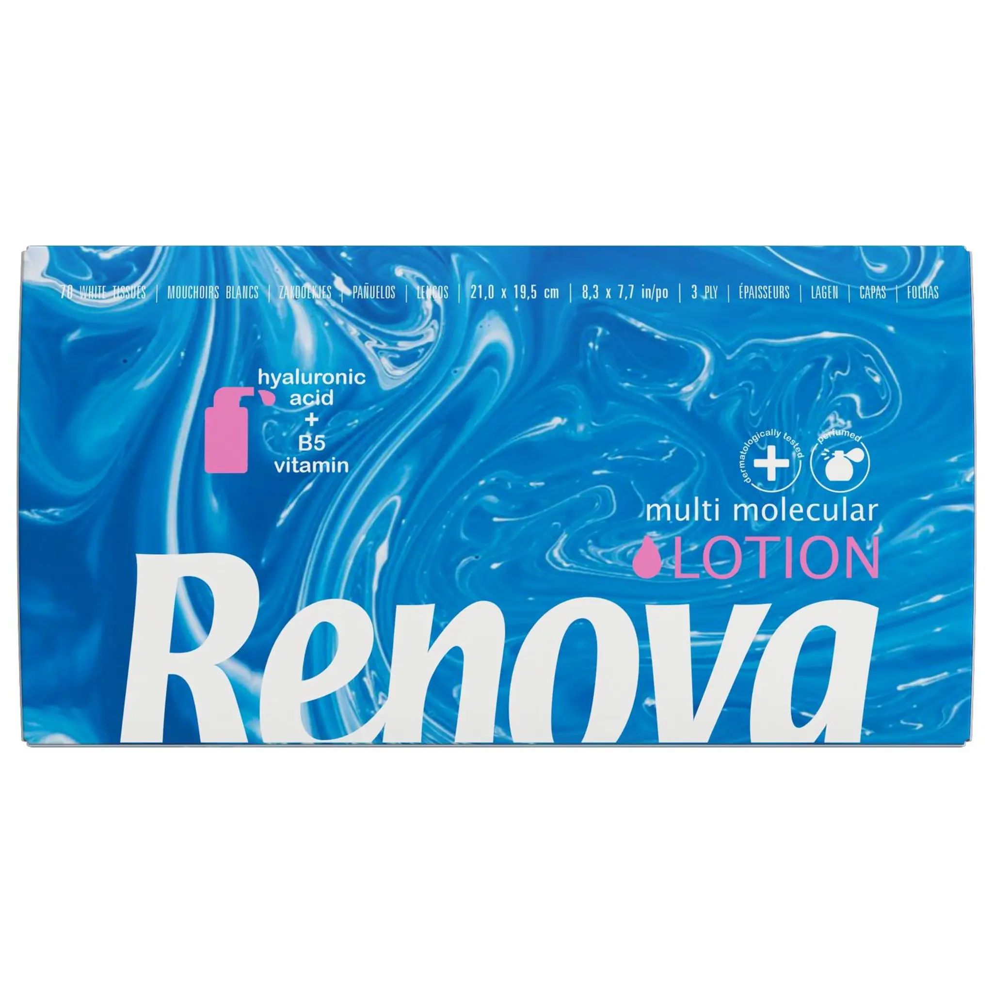 RENOVA Boite de mouchoirs lotionnés 3 plis enrichis en acide hyaluronique et en vitamine B5