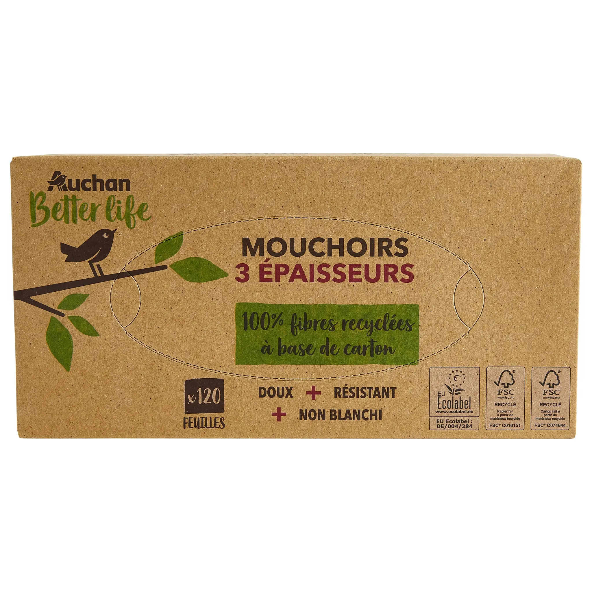 AUCHAN BETTER LIFE Boîte de mouchoirs 3 épaisseurs