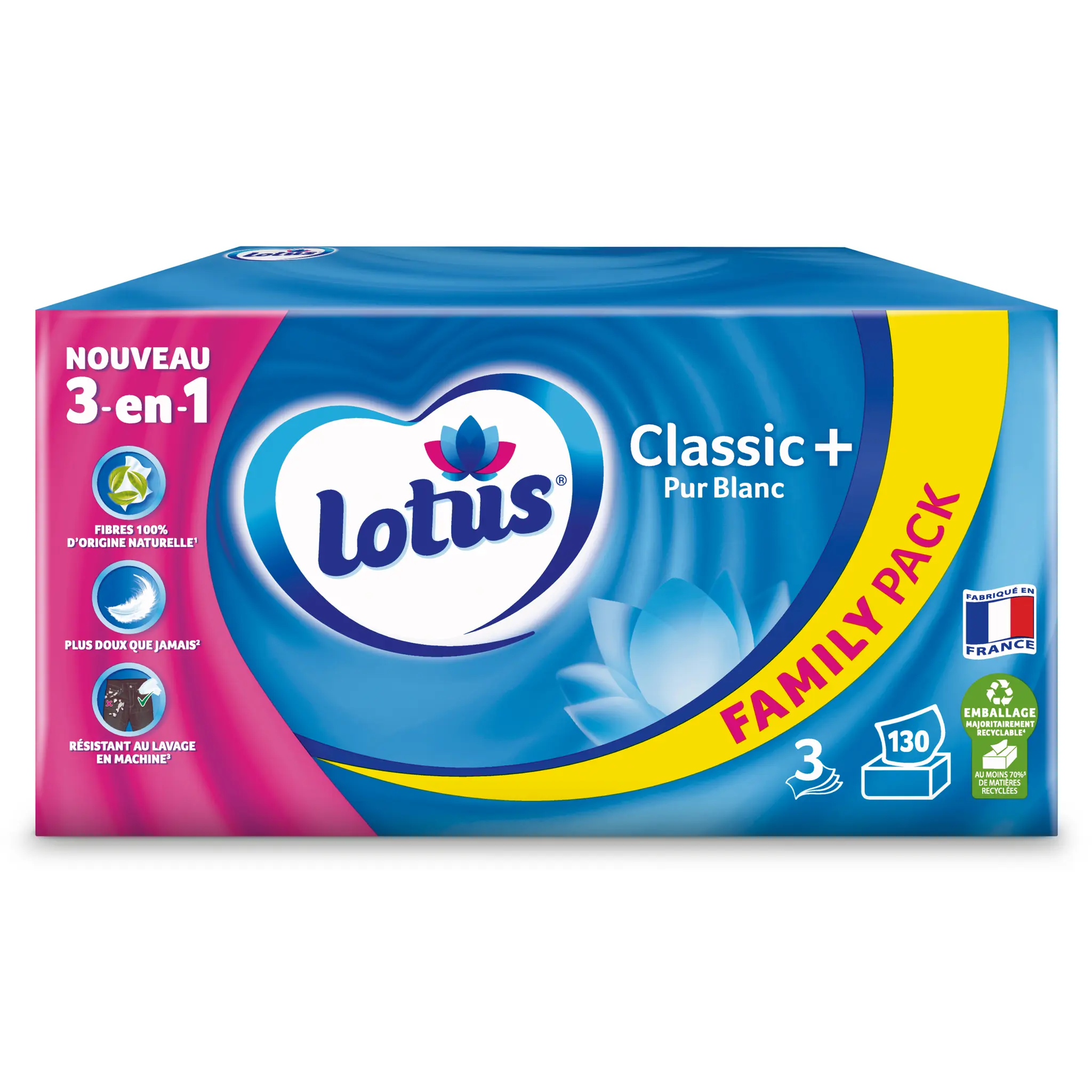 LOTUS Boîte de mouchoirs classic pur blanc 3 épaisseurs