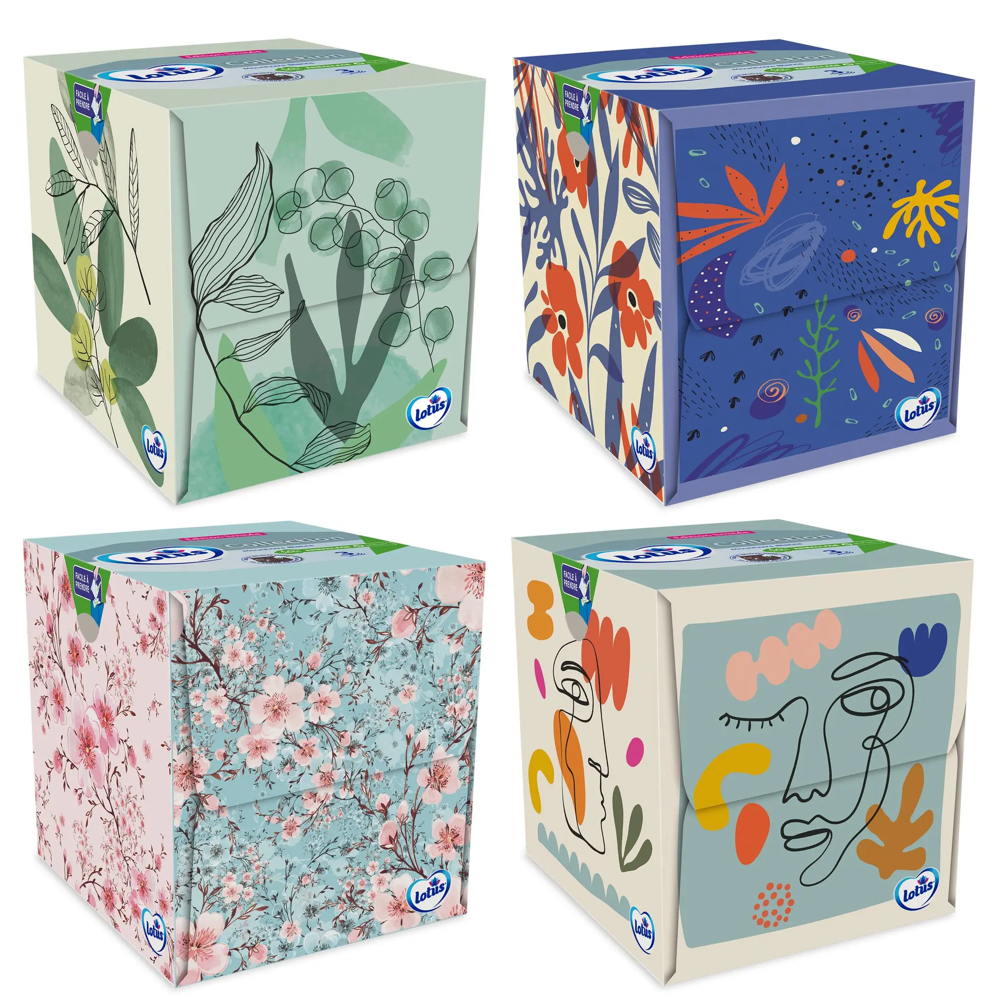 LOTUS Boîte de mouchoirs blancs cube à décor aléatoire 3 épaisseurs