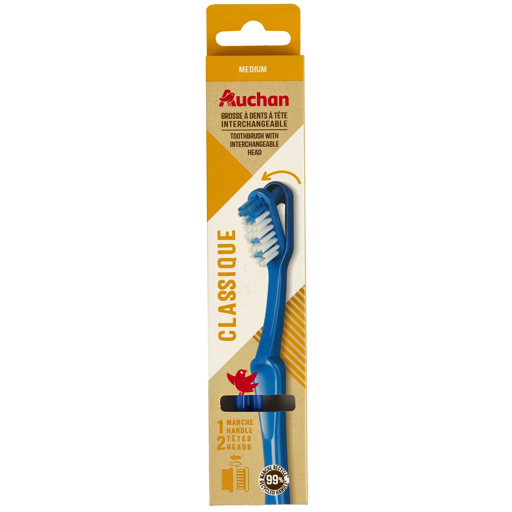 AUCHAN Brosse à dents à tête interchangeable classique