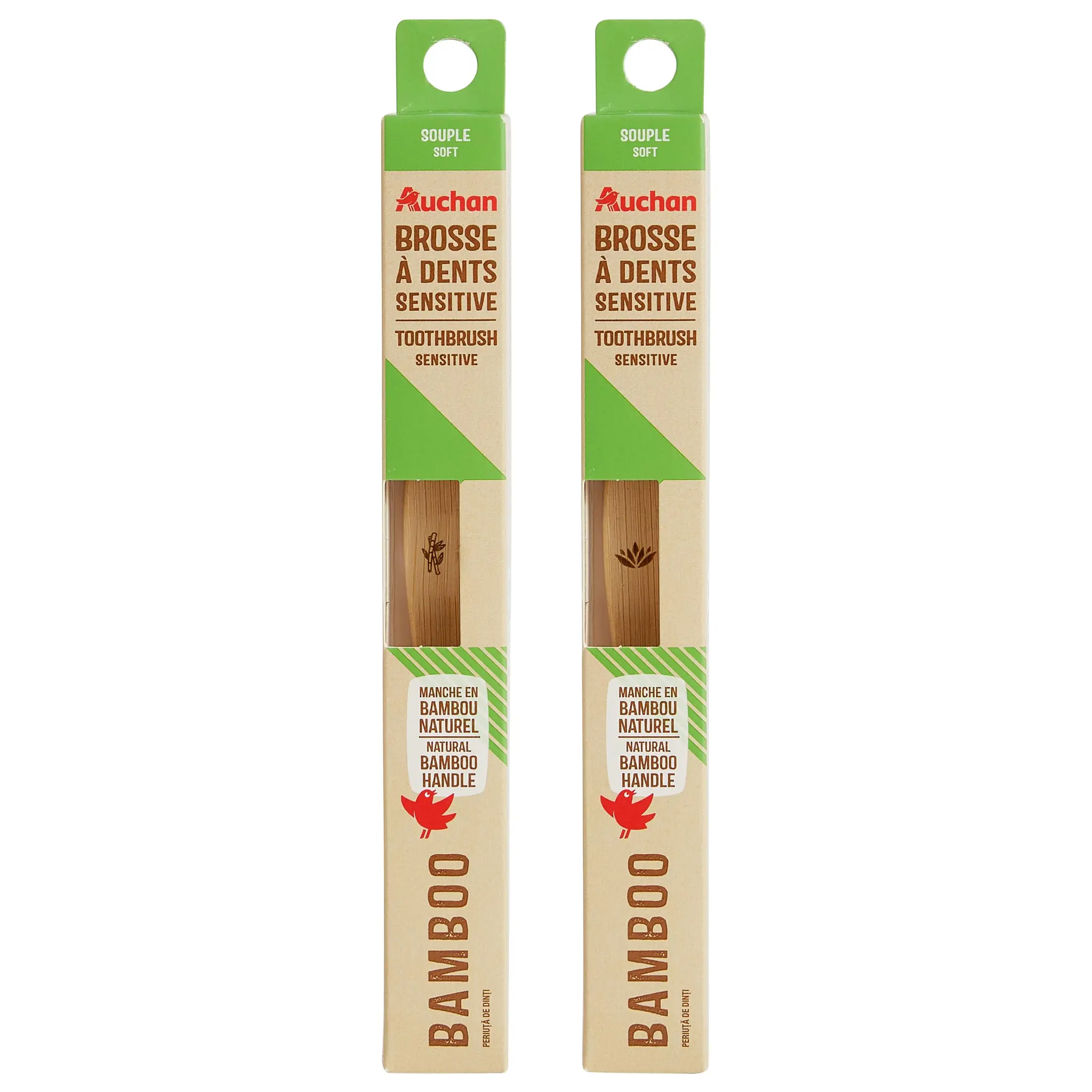 AUCHAN Brosse à dents sensitive souple en bambou