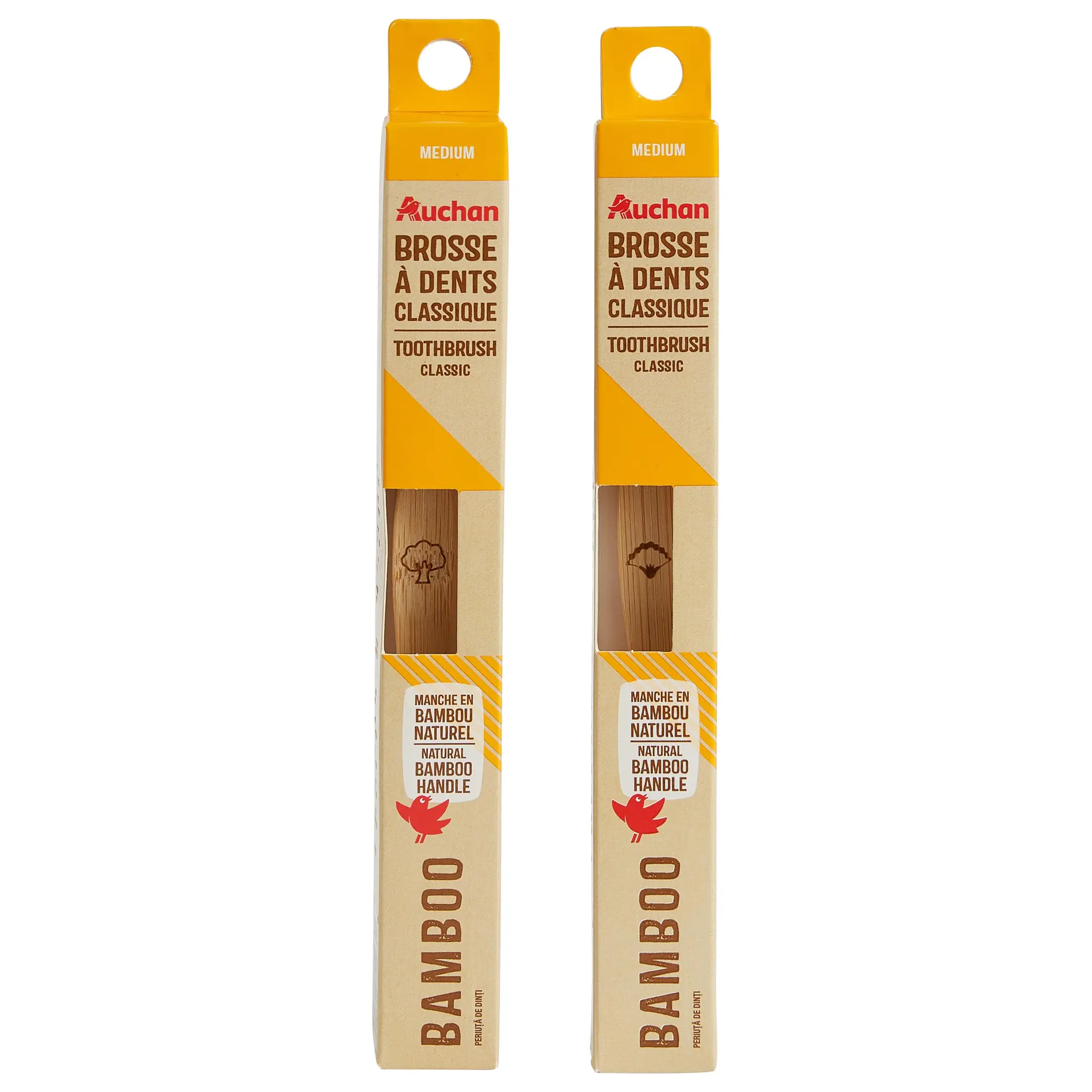 AUCHAN Brosse à dents classique medium en bambou