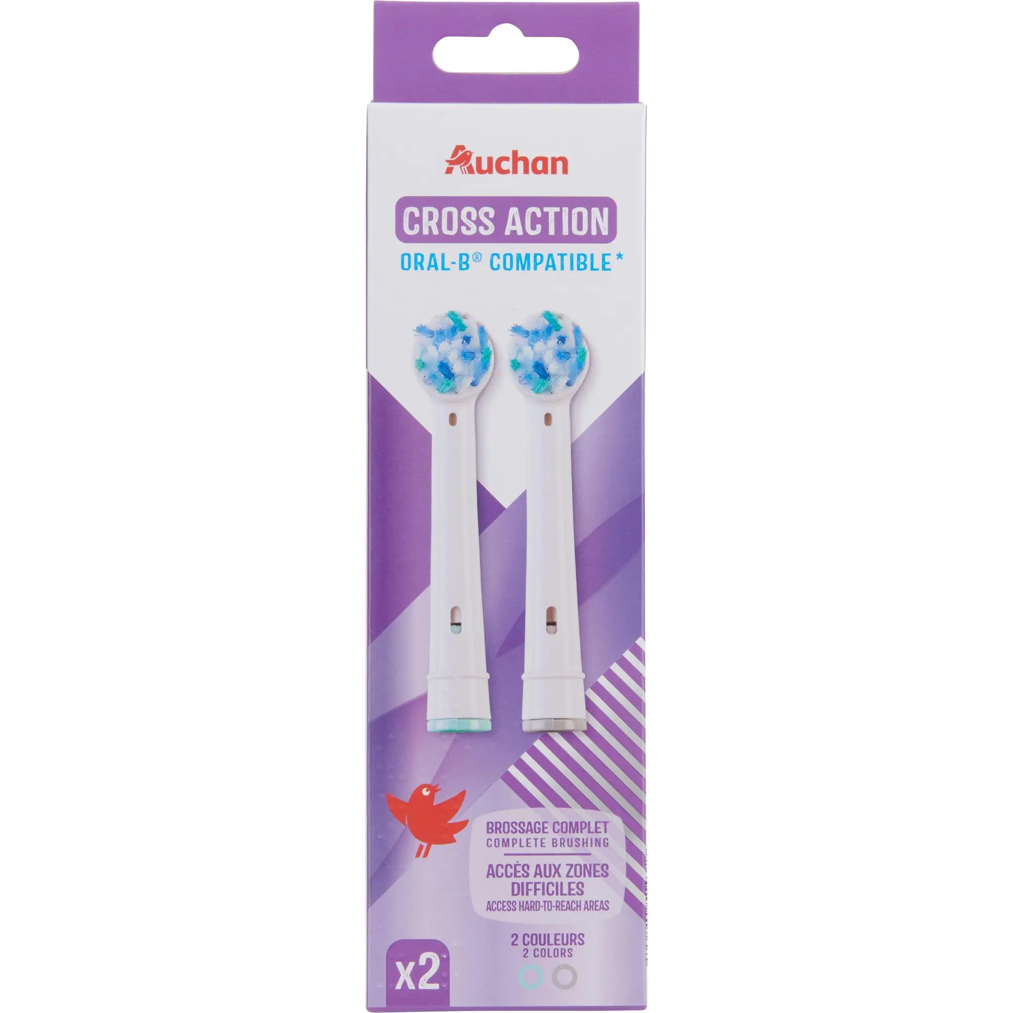 AUCHAN Cross Action recharge brosse à dents électrique compatible Oral-B