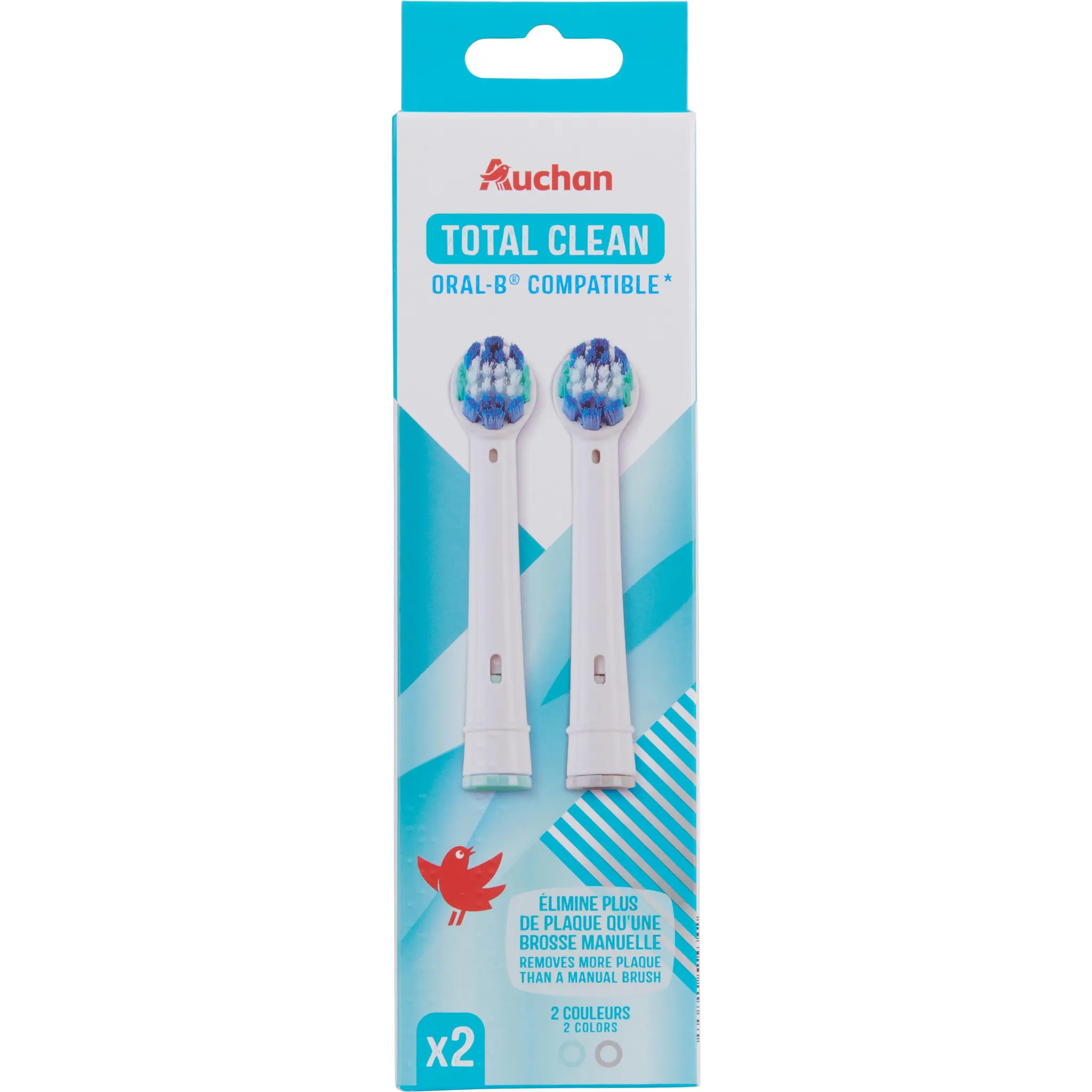 AUCHAN Total Clean Recharge brosse à dents électrique compatible Oral B
