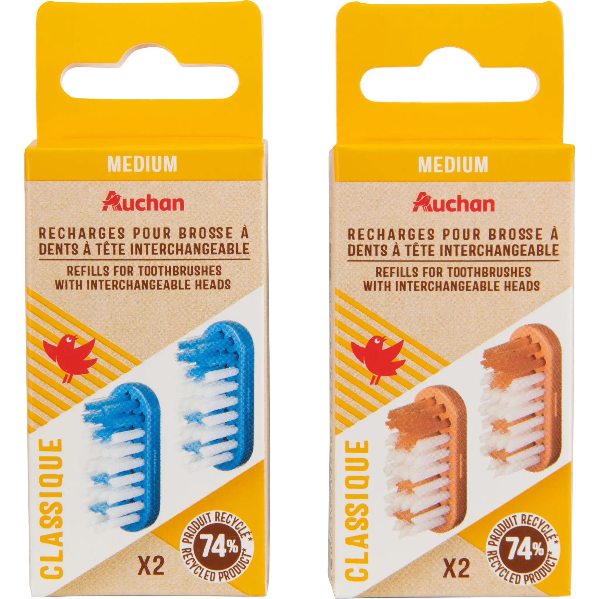 AUCHAN Recharge pour brosse à dents à tête interchangeable medium