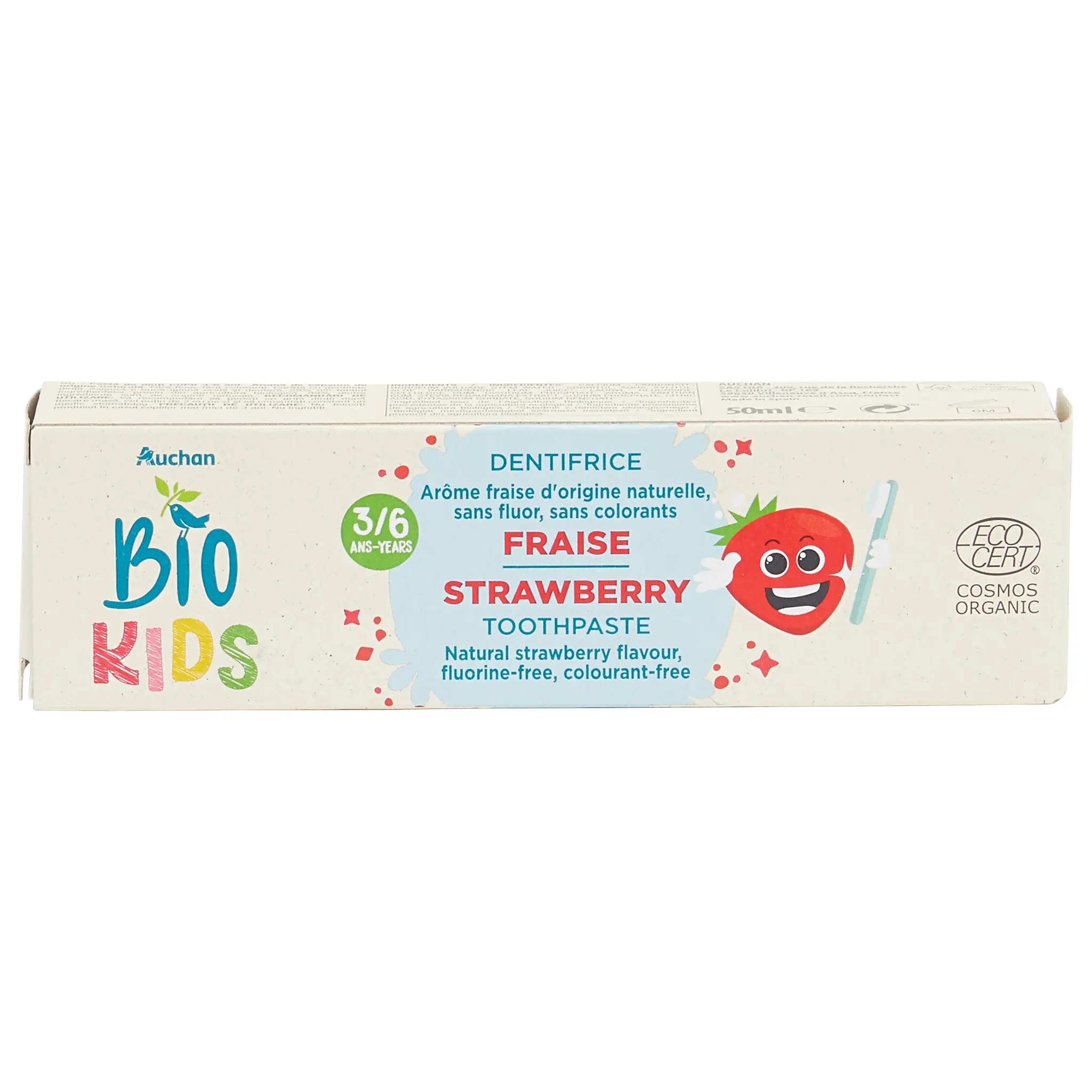 AUCHAN BIO Dentifrice enfant 3 ans+ à la fraise