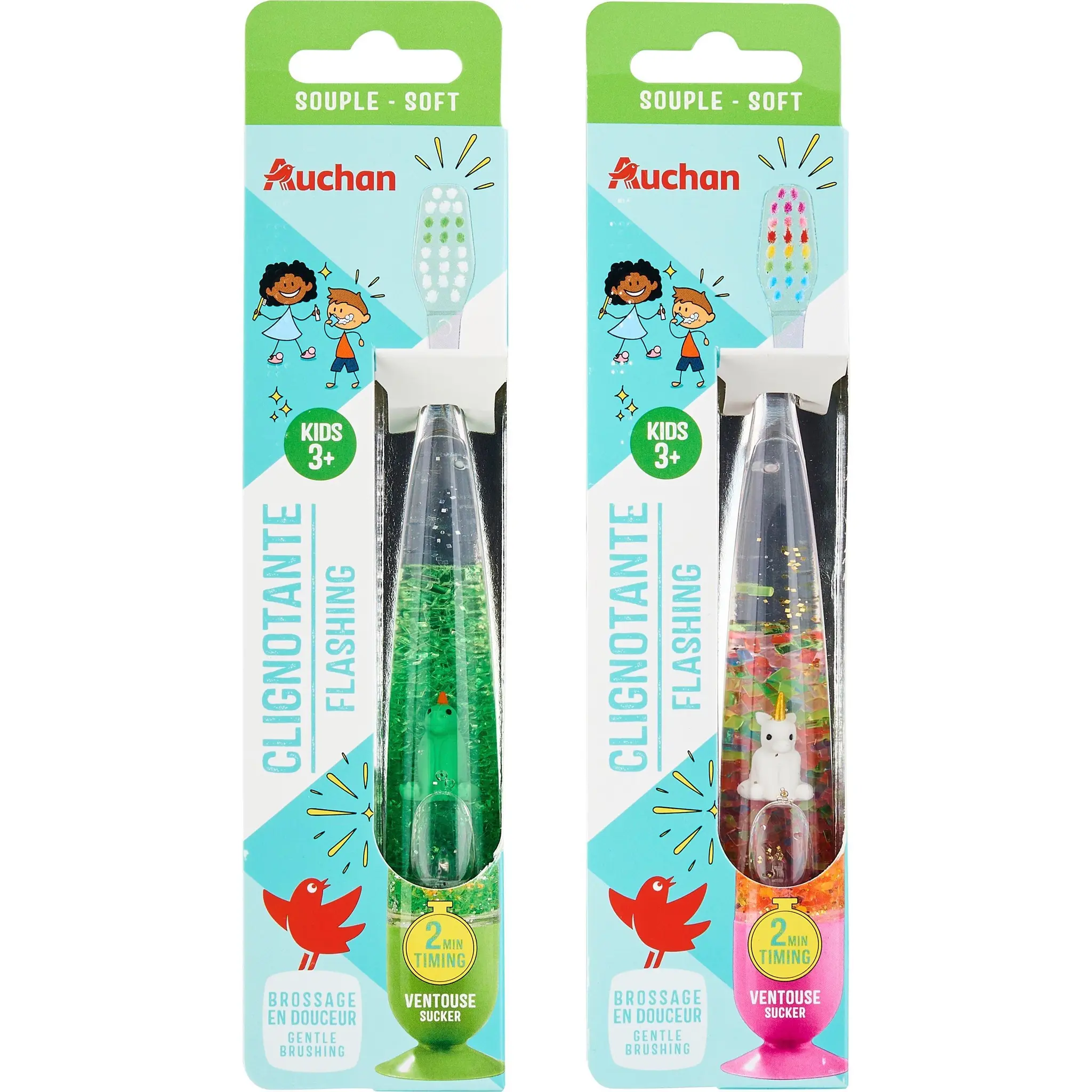 AUCHAN Brosse à dents kids 3+ clignotante souple