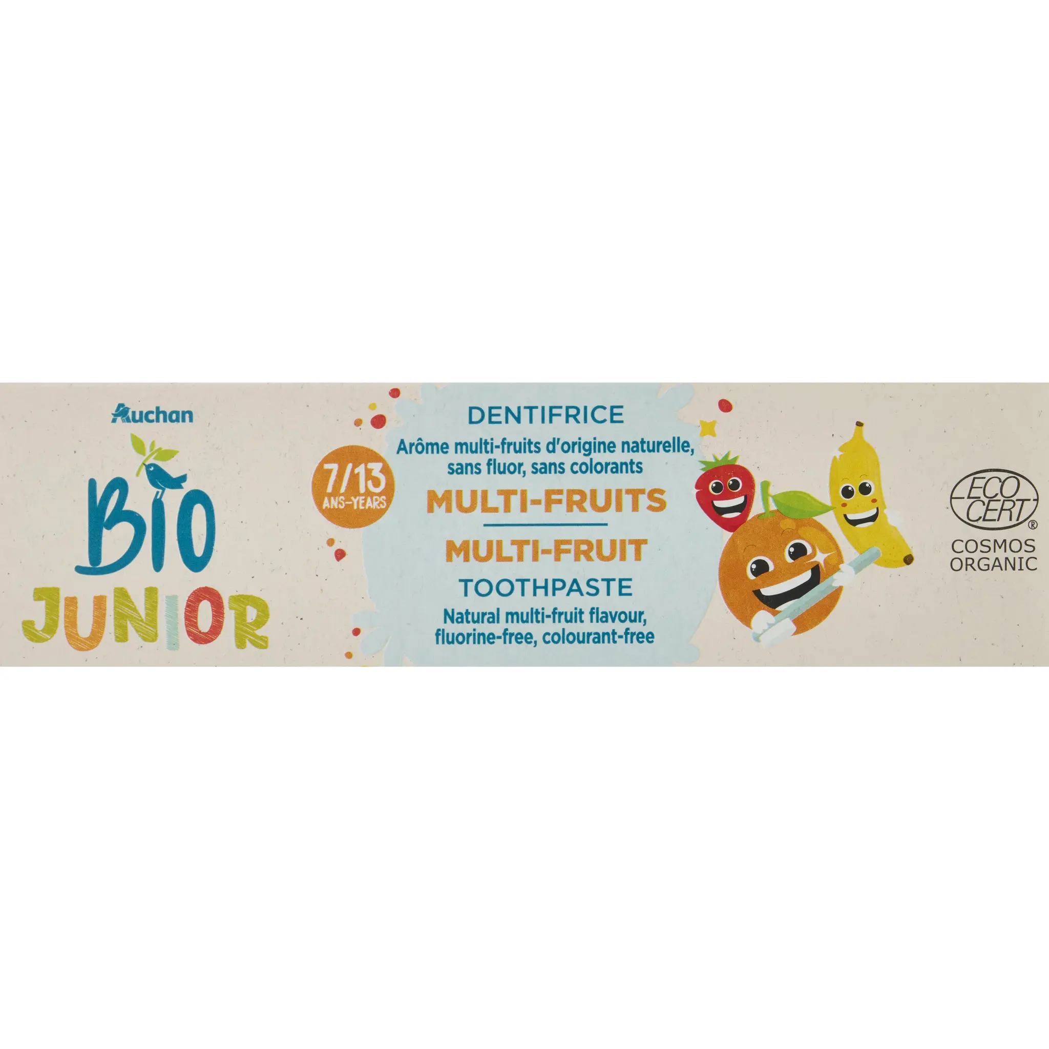 AUCHAN BIO Junior Dentifrice multi-fruits pour enfant de 7 à 13 ans