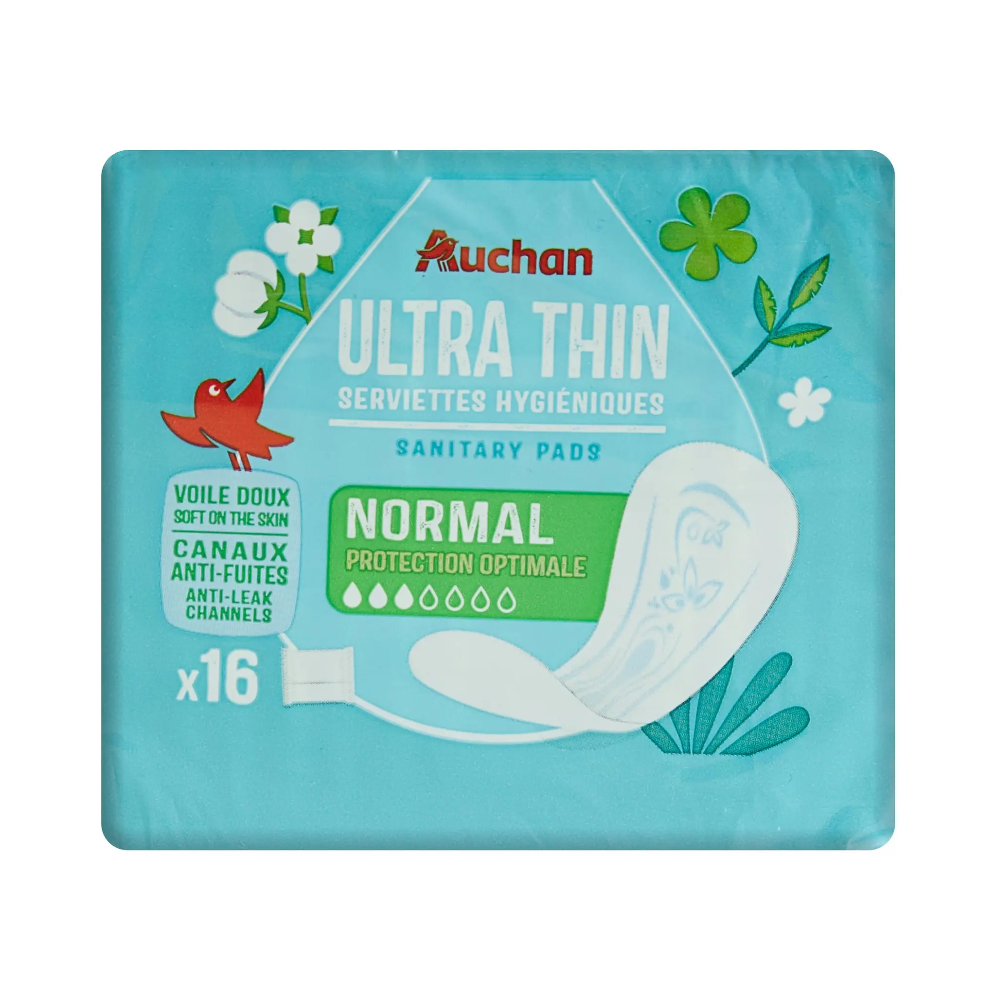 AUCHAN Serviettes hygiéniques sans ailettes regular
