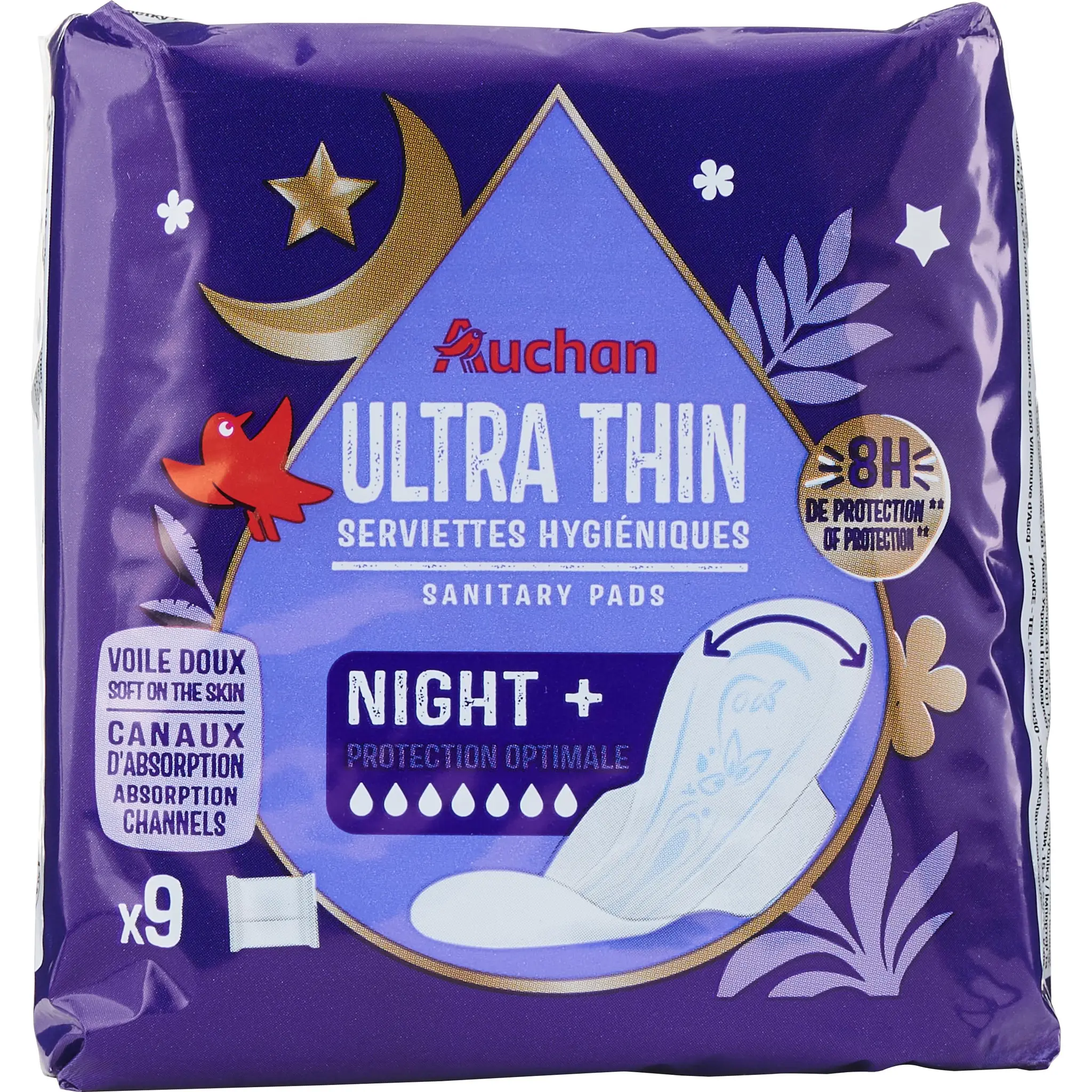 AUCHAN Ultra thin serviettes hygiéniques nuit ultra fines