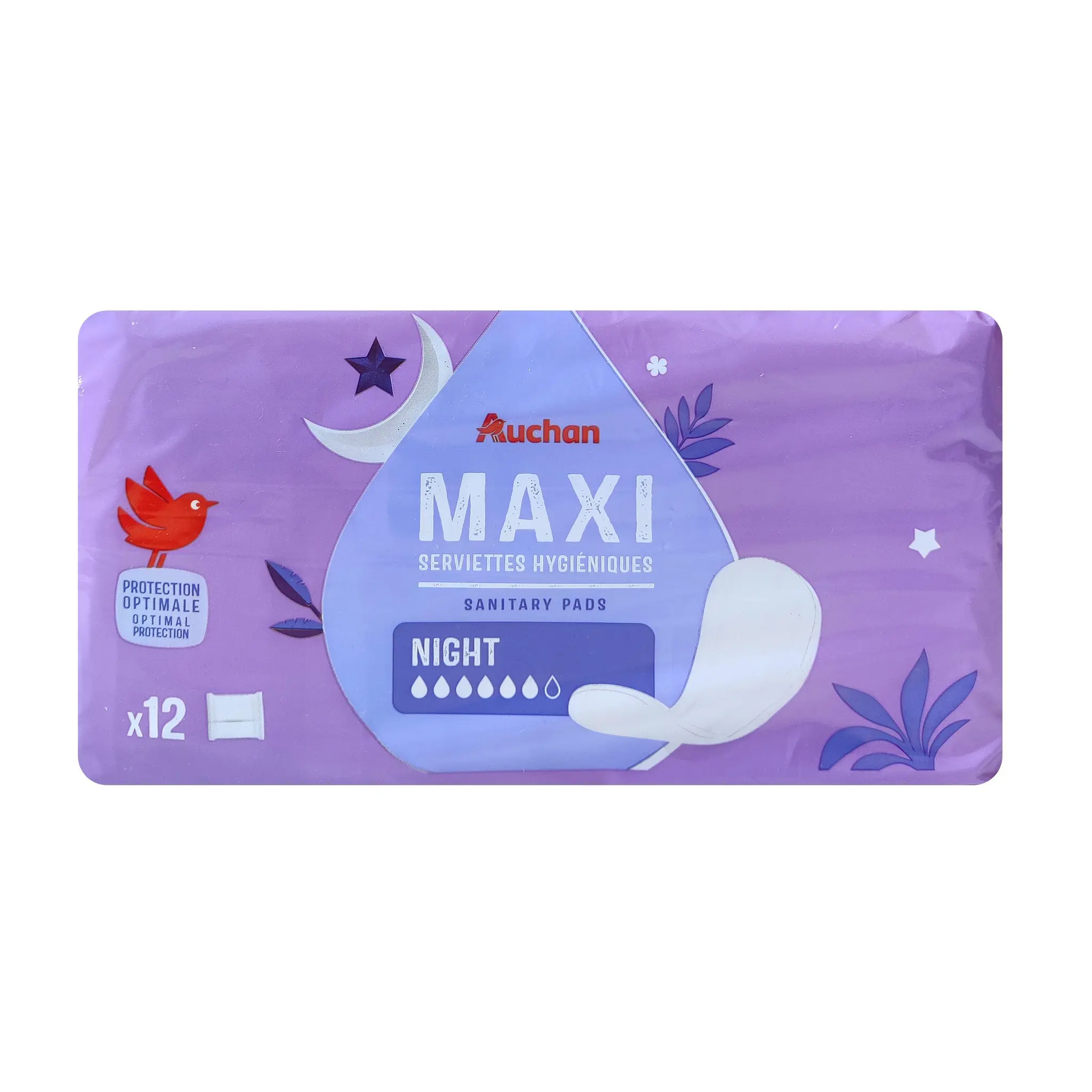 AUCHAN Serviettes hygiéniques sans ailettes maxi nuit