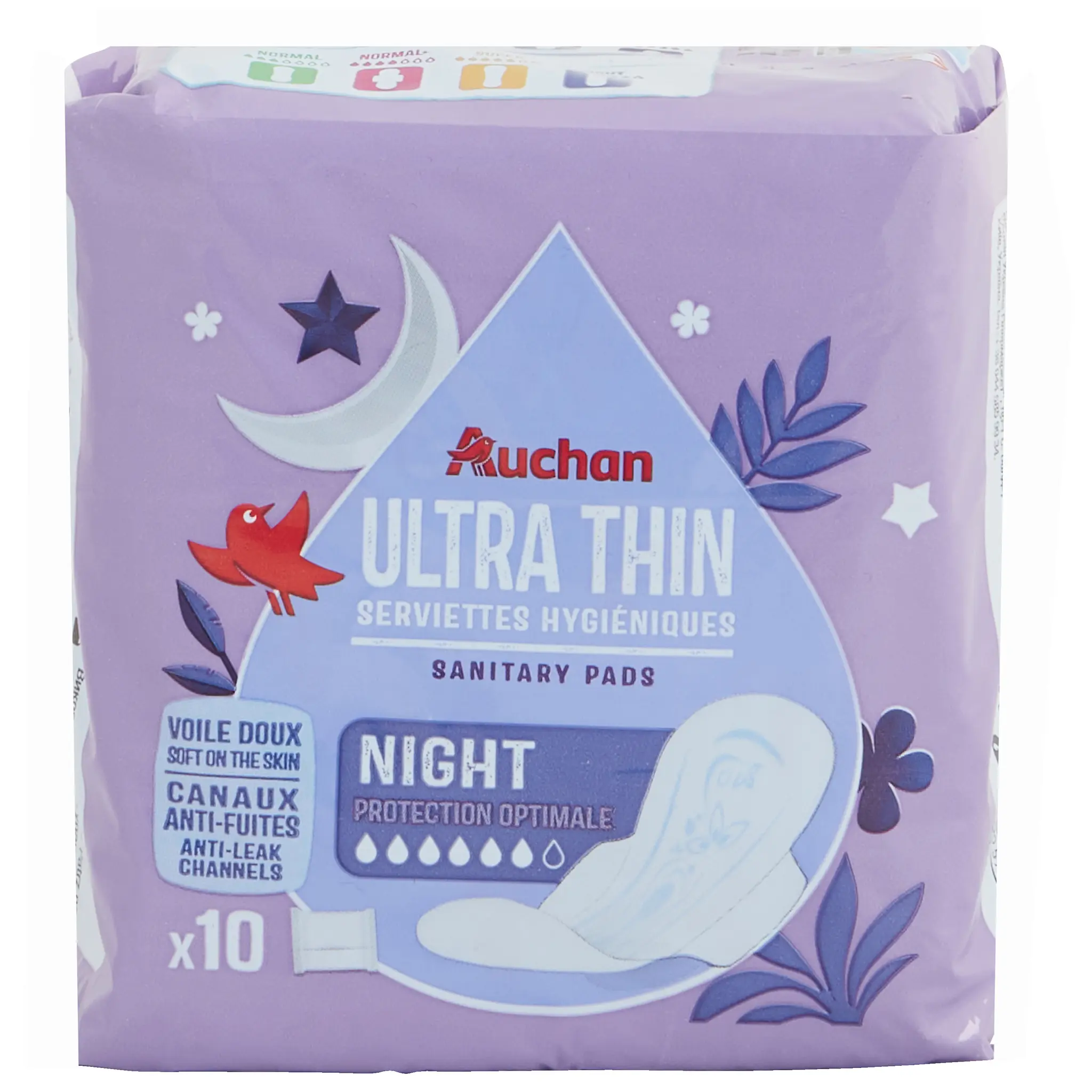 AUCHAN Serviettes hygiéniques avec ailettes nuit