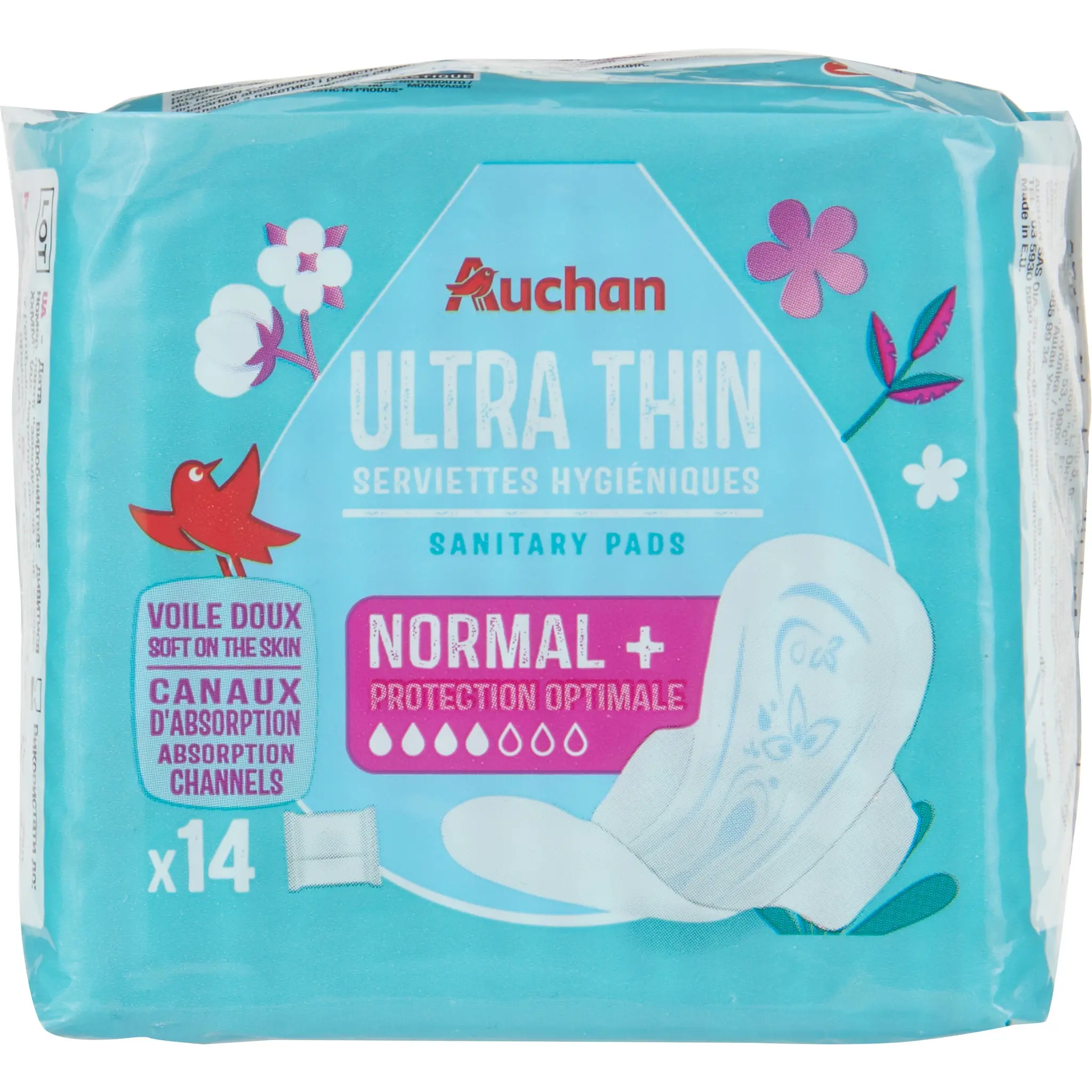 AUCHAN Serviettes hygiéniques avec ailettes regular