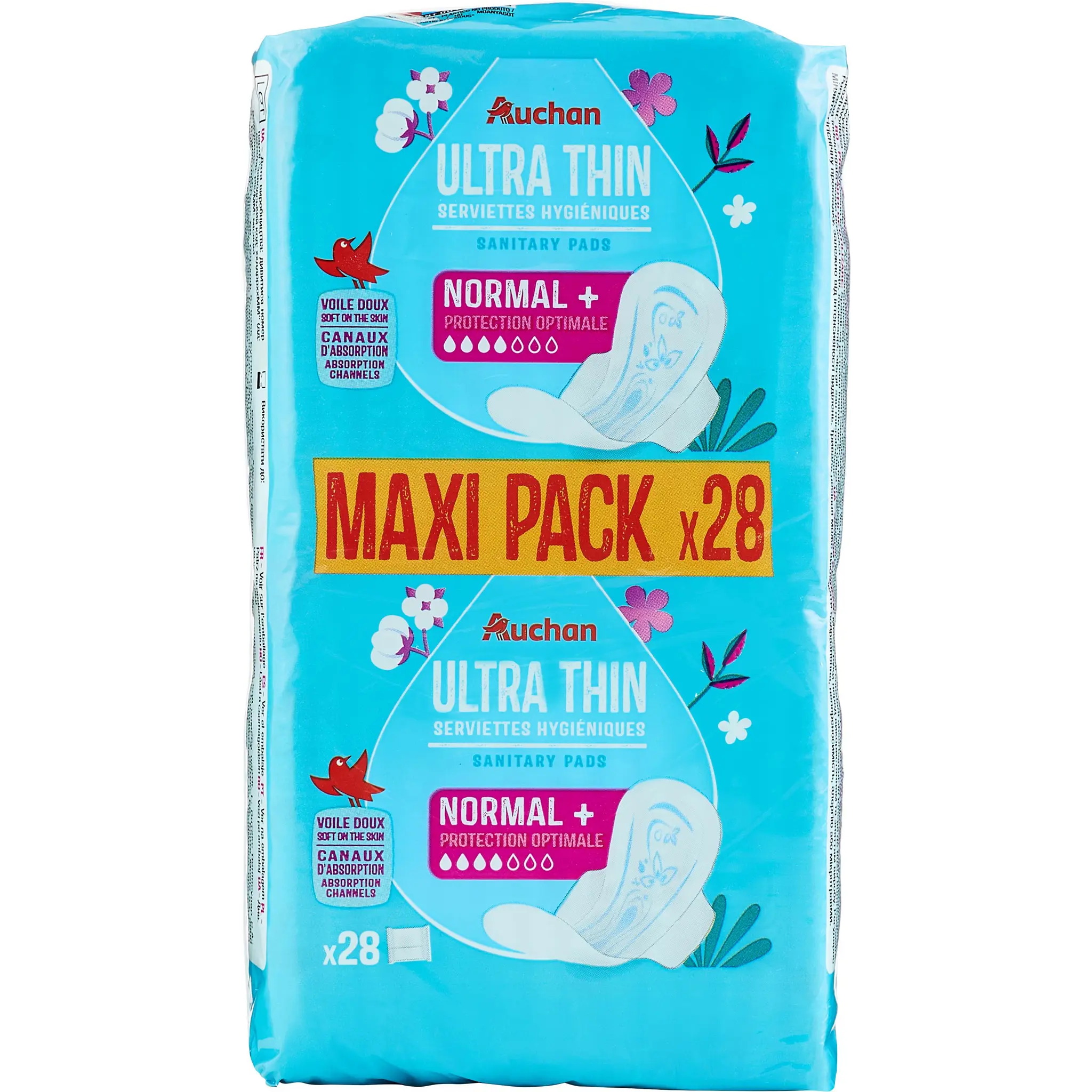 AUCHAN Serviettes hygiéniques ultra fines normal+