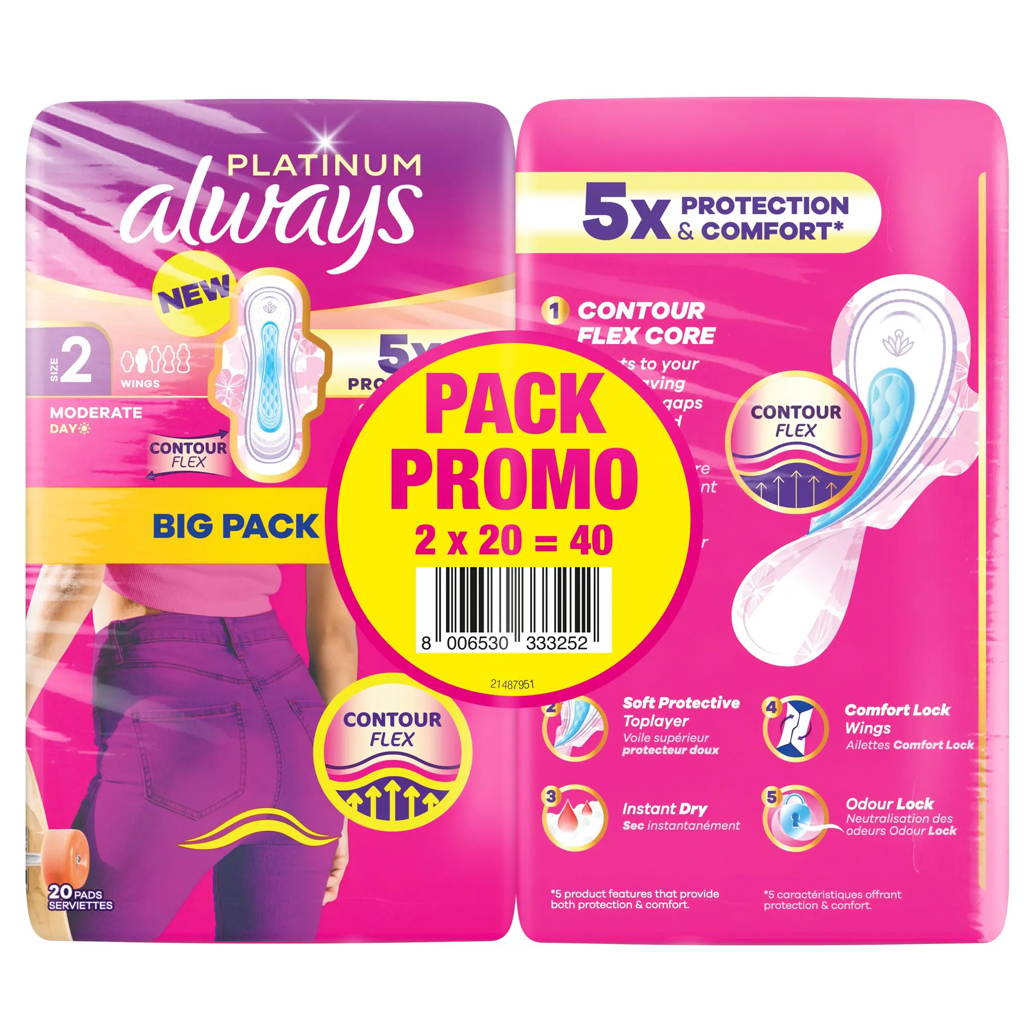 ALWAYS Platinum Serviettes hygiéniques jour flux modéré taille 2