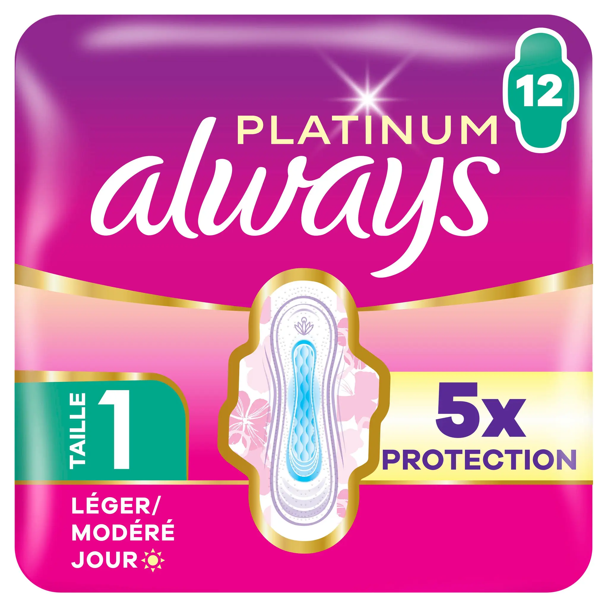 ALWAYS Platinum Serviettes hygiéniques avec ailettes flux léger à modéré taille 1
