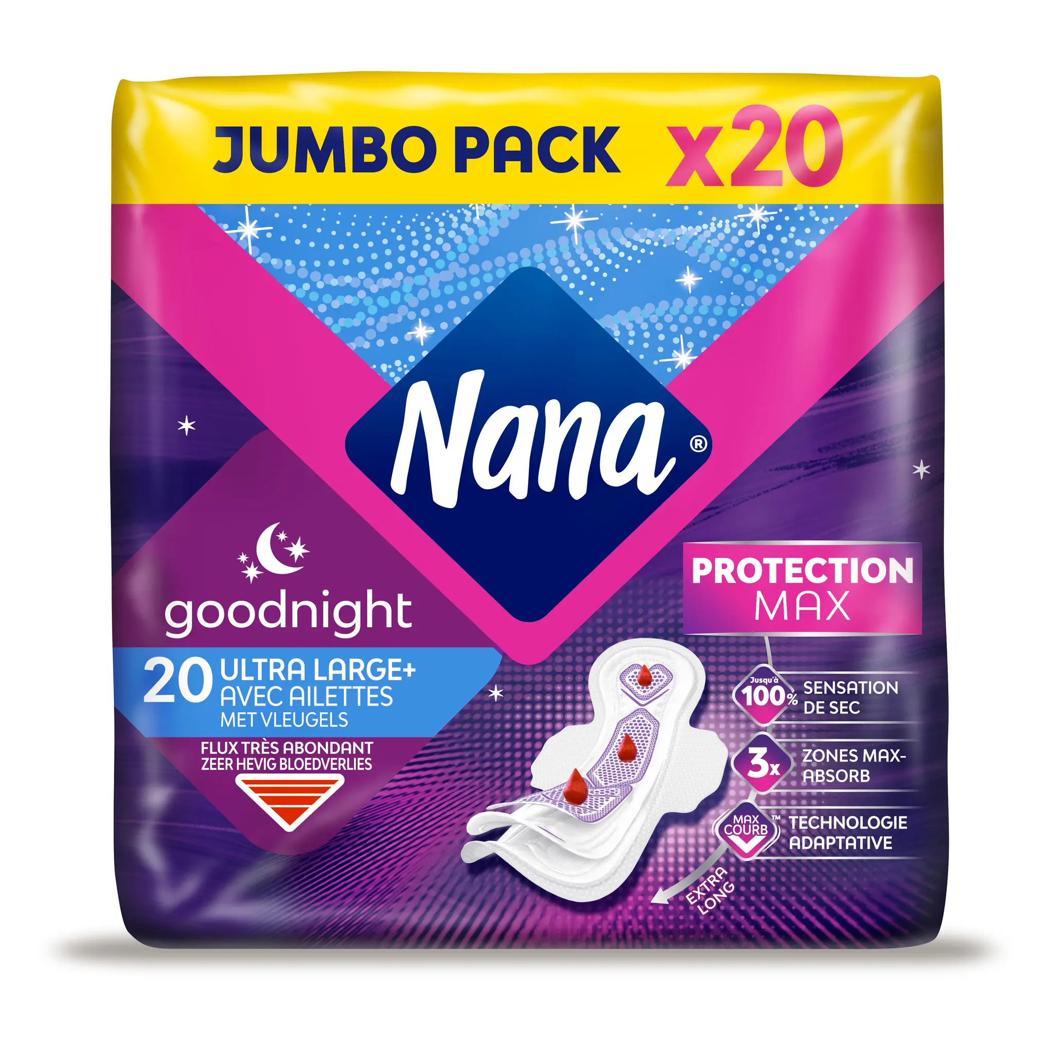 NANA Goodnight serviettes hygiéniques nuit avec ailettes