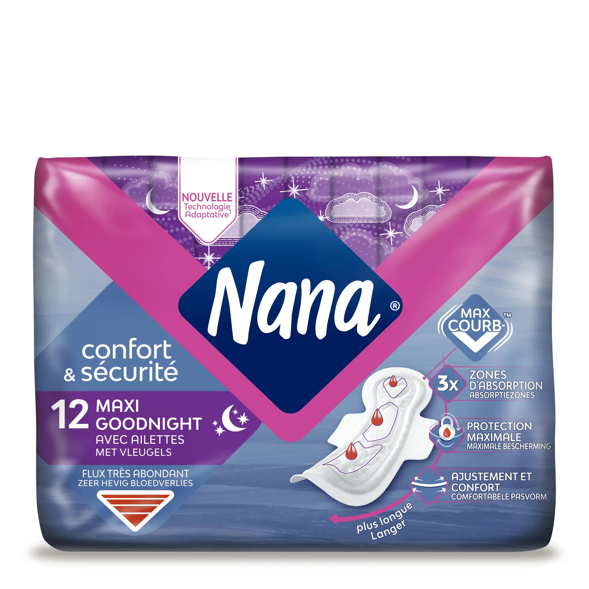 NANA Secure Fit serviettes hygiéniques nuit avec ailettes