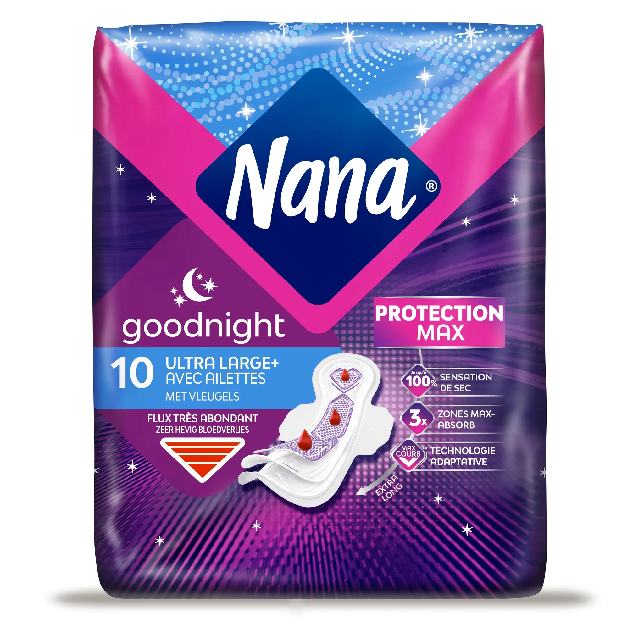 NANA Goodnight Serviettes hygiéniques nuit ultra large avec ailettes