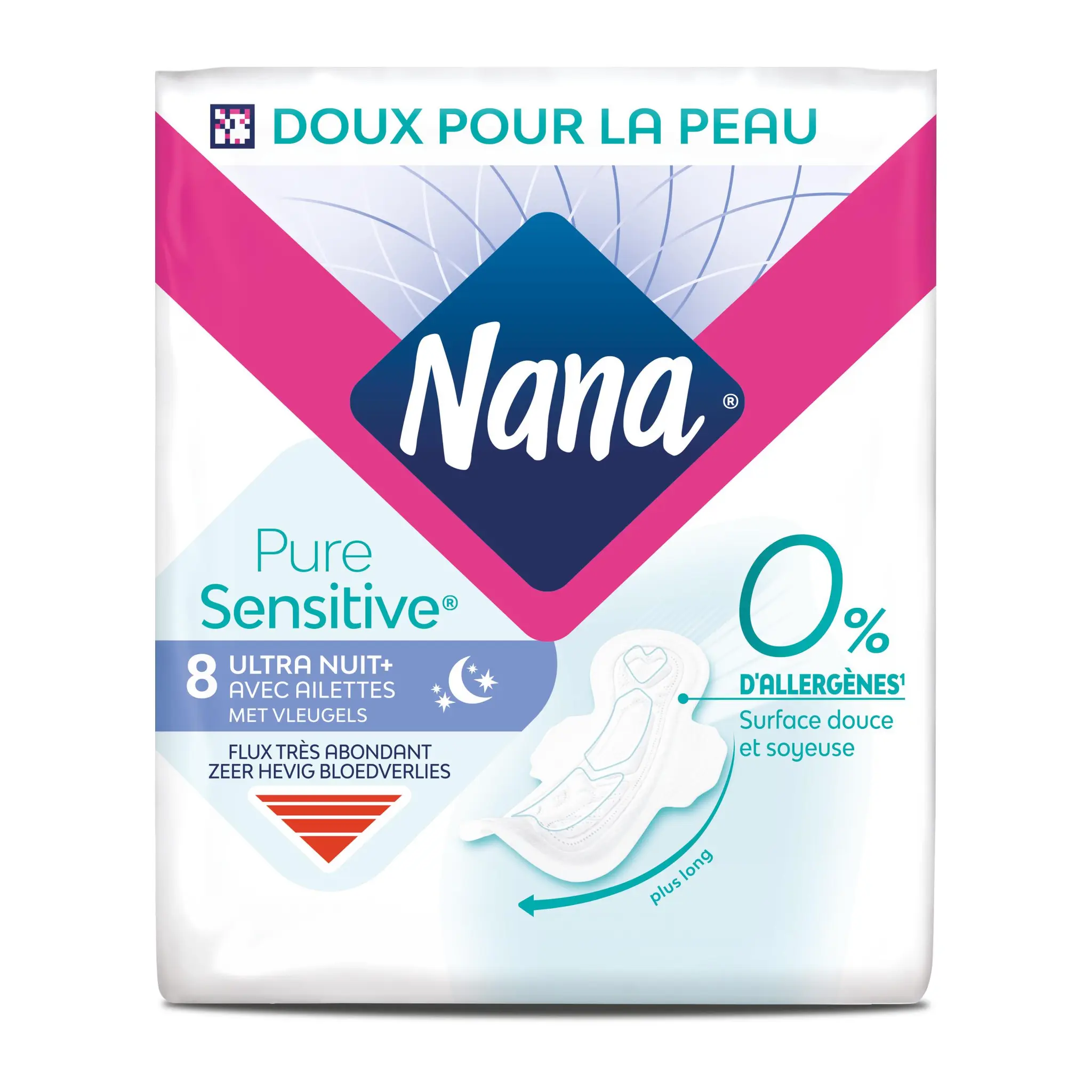 NANA Pure Sensitive Serviettes hygiéniques avec ailettes flux très abondant