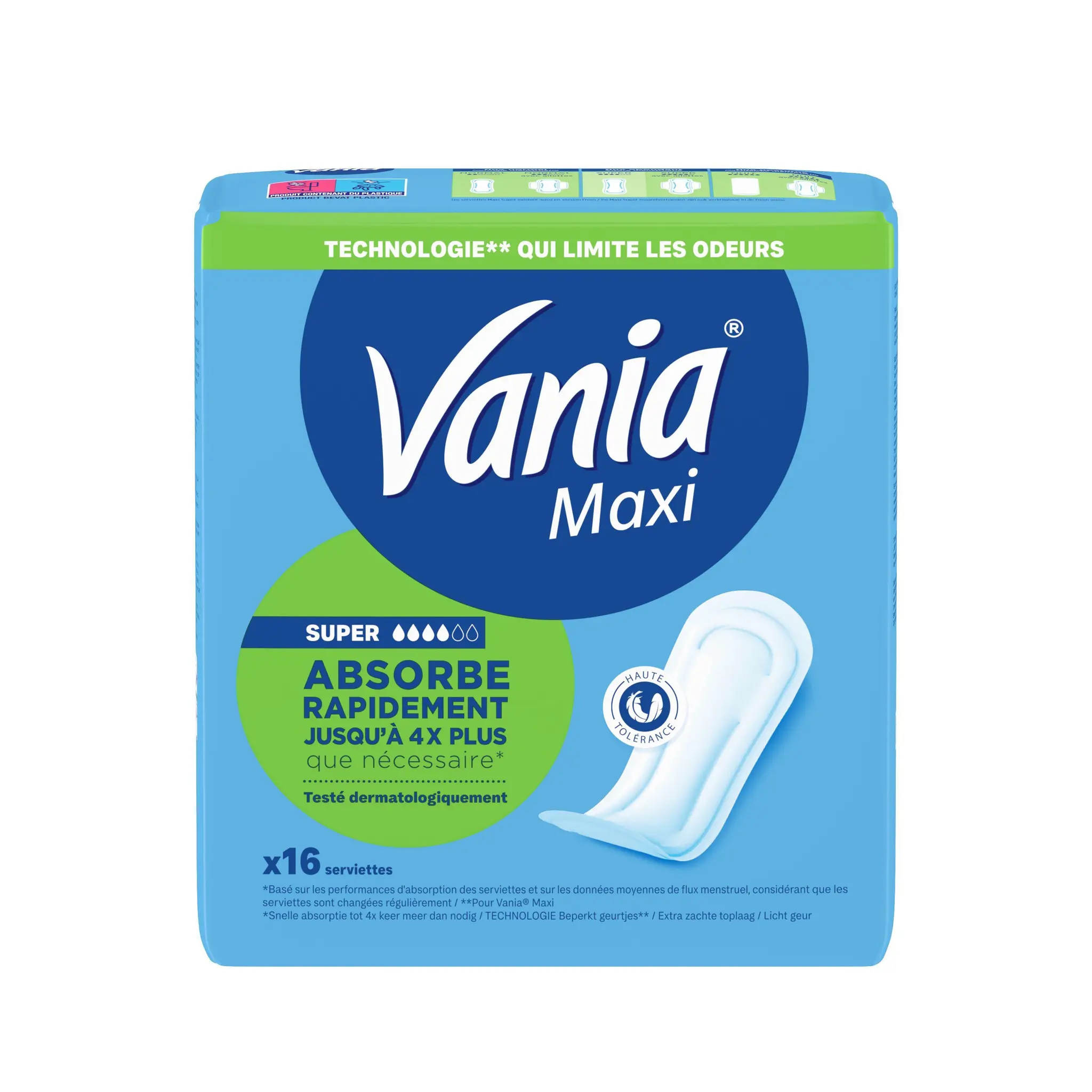 VANIA Serviettes hygiéniques maxi absorption rapide sans ailettes super