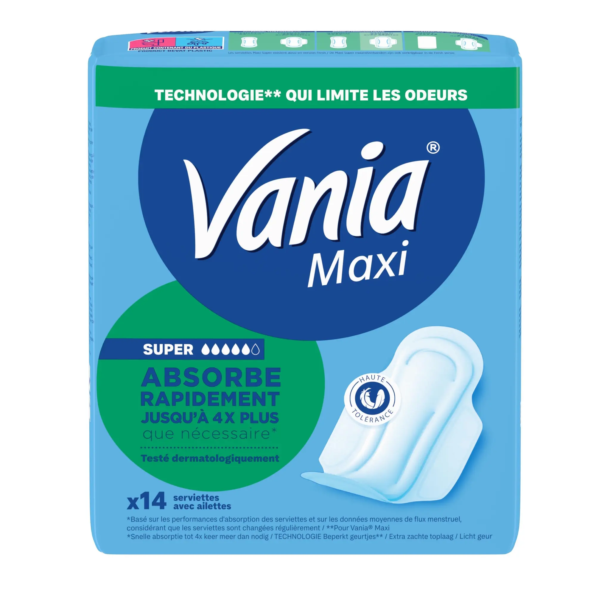 VANIA Serviettes hygiéniques maxi absorption rapide avec ailettes super