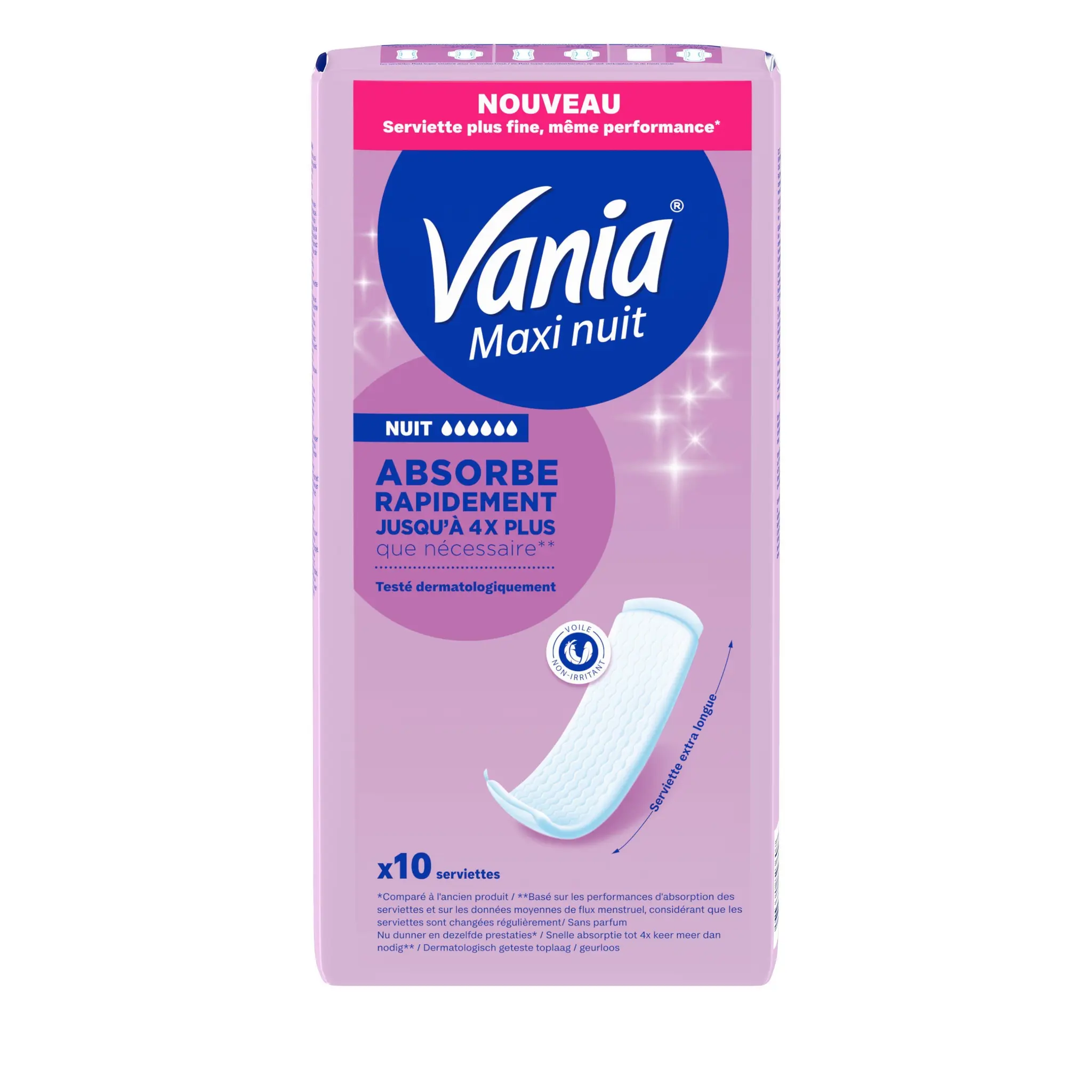 VANIA Serviettes hygiéniques extra longues maxi nuit absorption rapide sans ailettes
