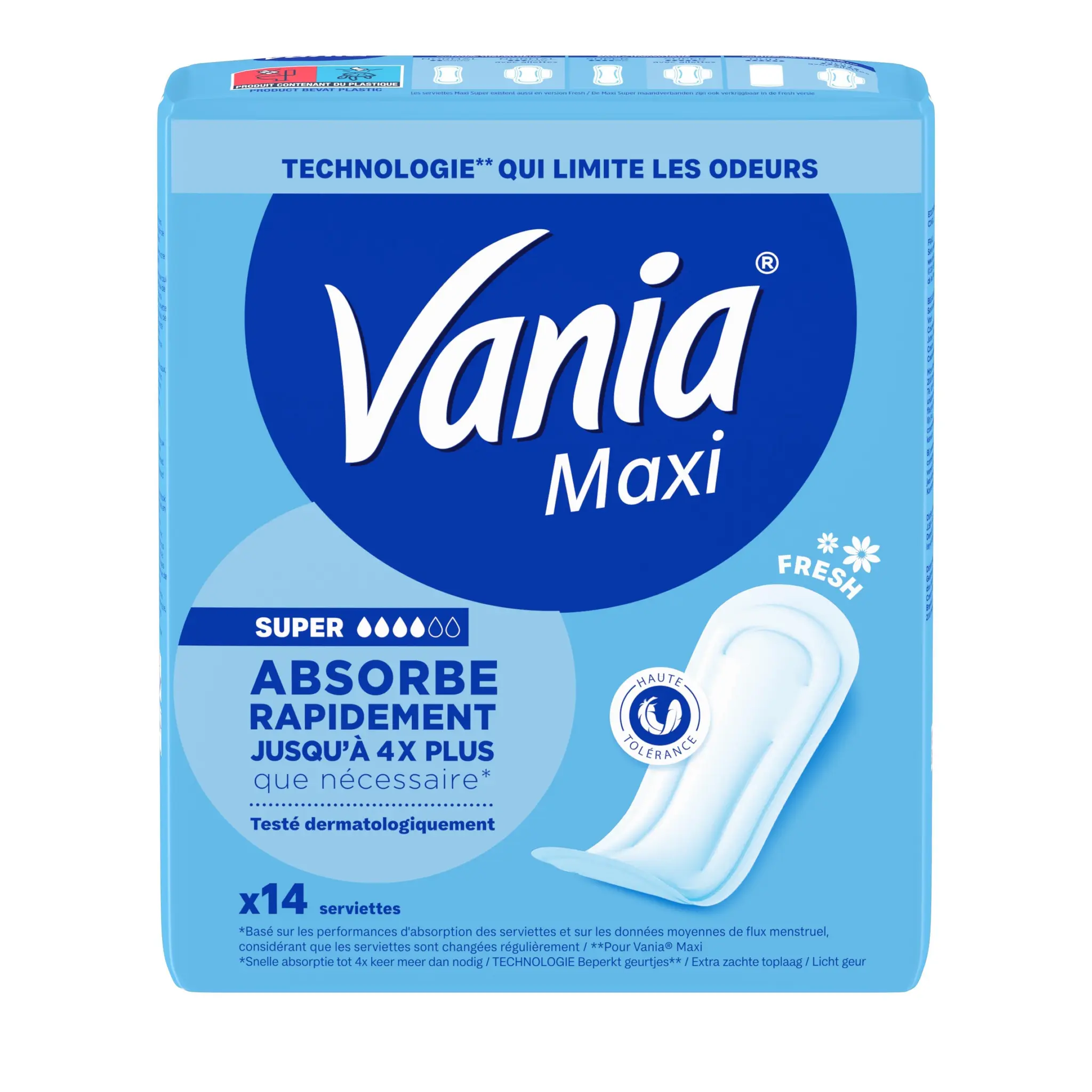 VANIA Serviettes hygiéniques maxi absorption rapide parfum fresh sans ailettes normal