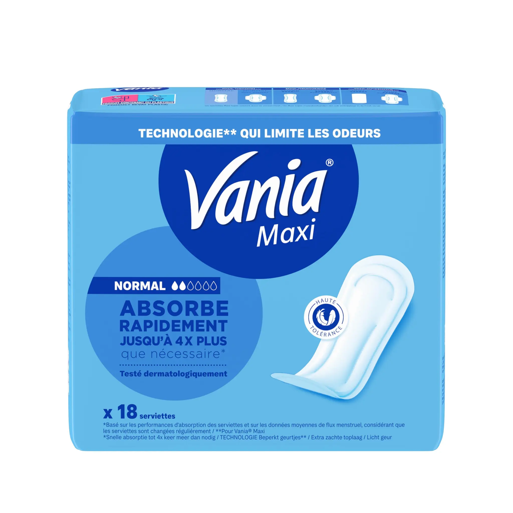 VANIA Serviettes hygiéniques maxi absorption rapide sans ailettes normal