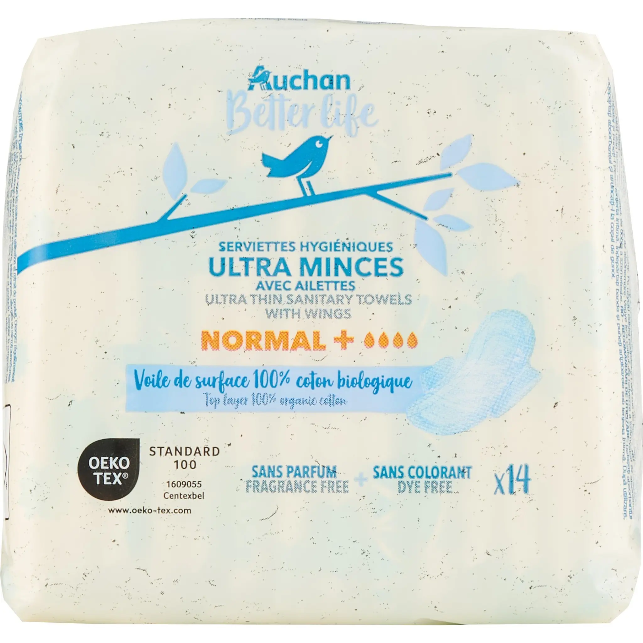 AUCHAN BETTER LIFE Serviettes hygiéniques ultra minces avec ailettes normal+