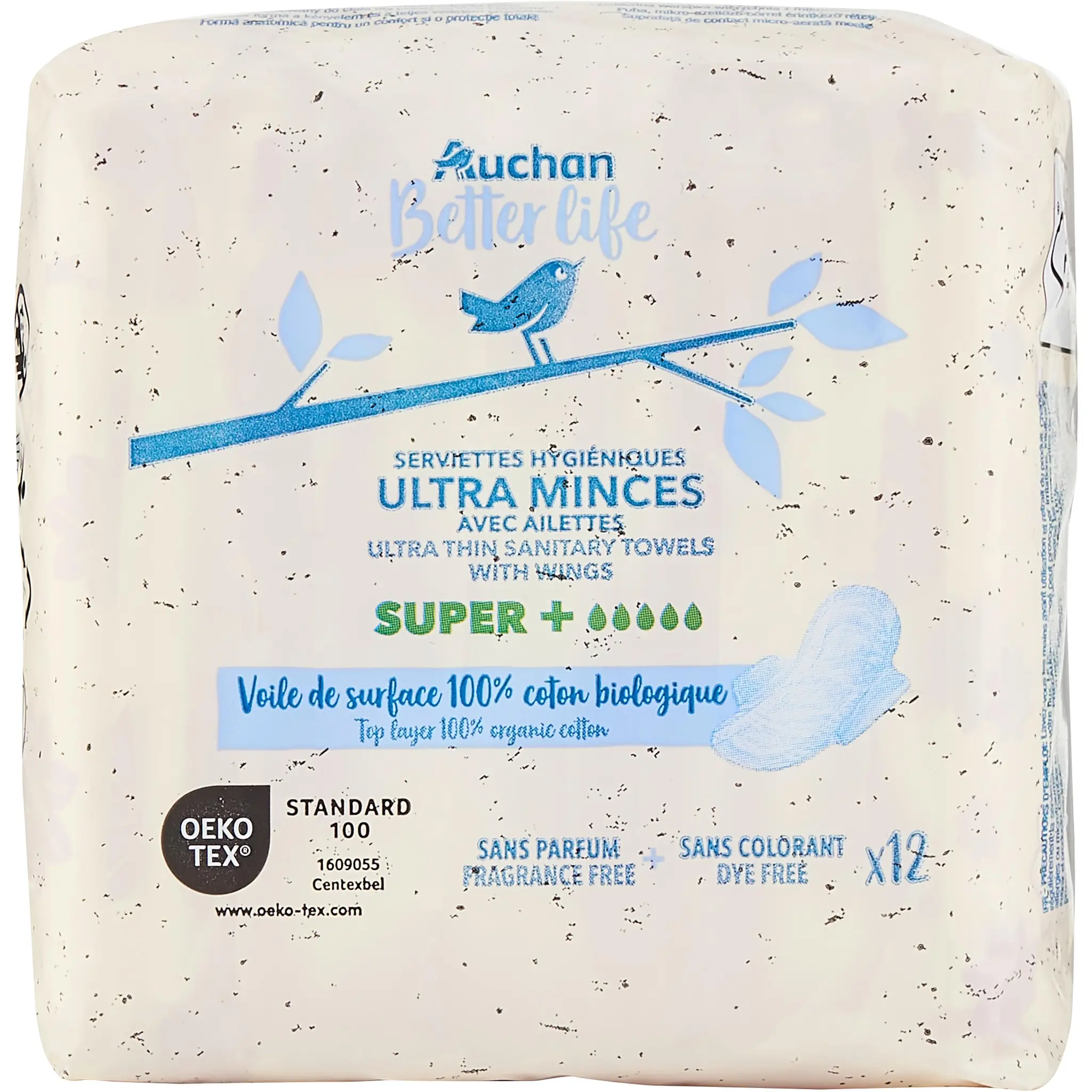 AUCHAN BETTER LIFE Serviettes hygiéniques en coton bio avec ailettes ultra minces super+