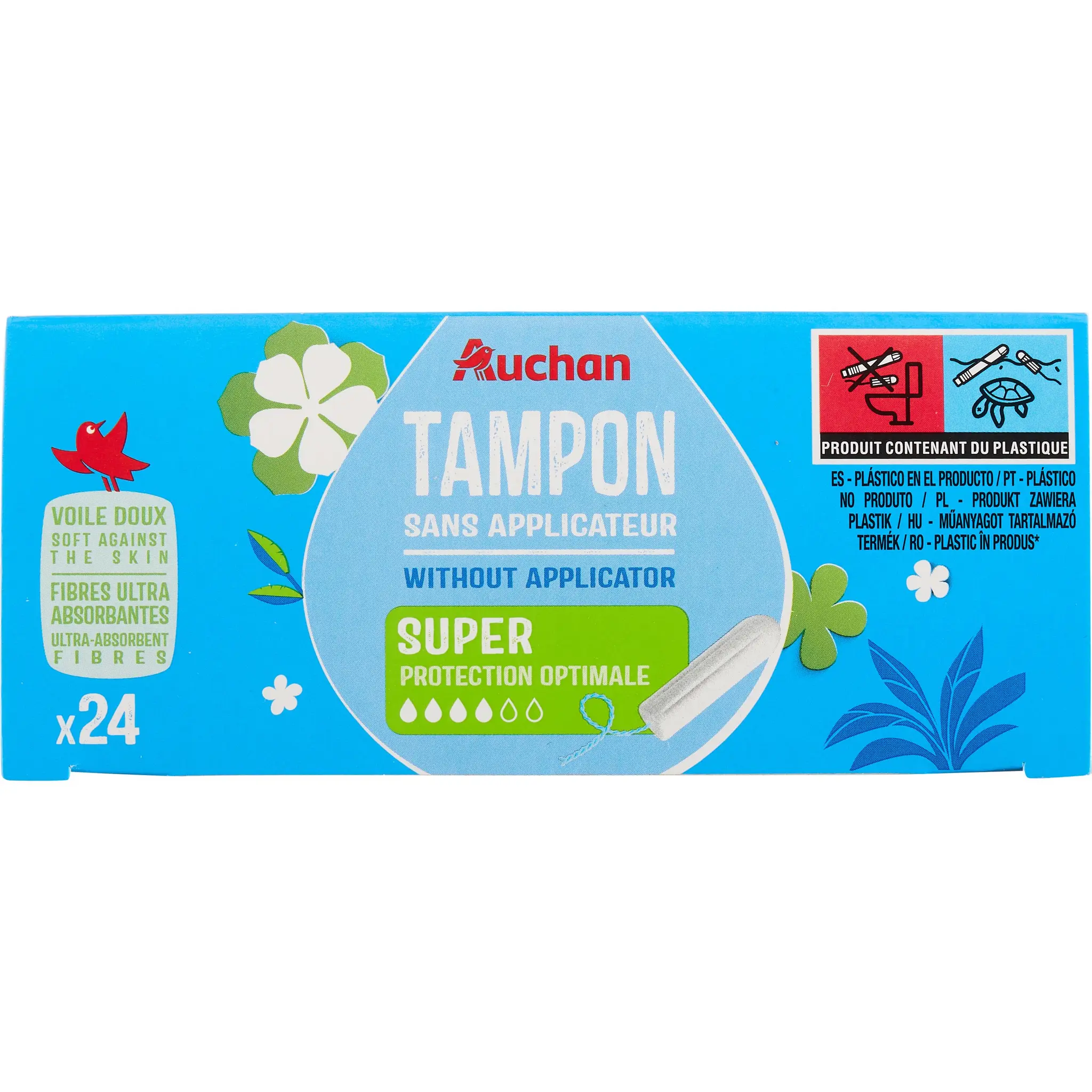 AUCHAN Tampons sans applicateur super