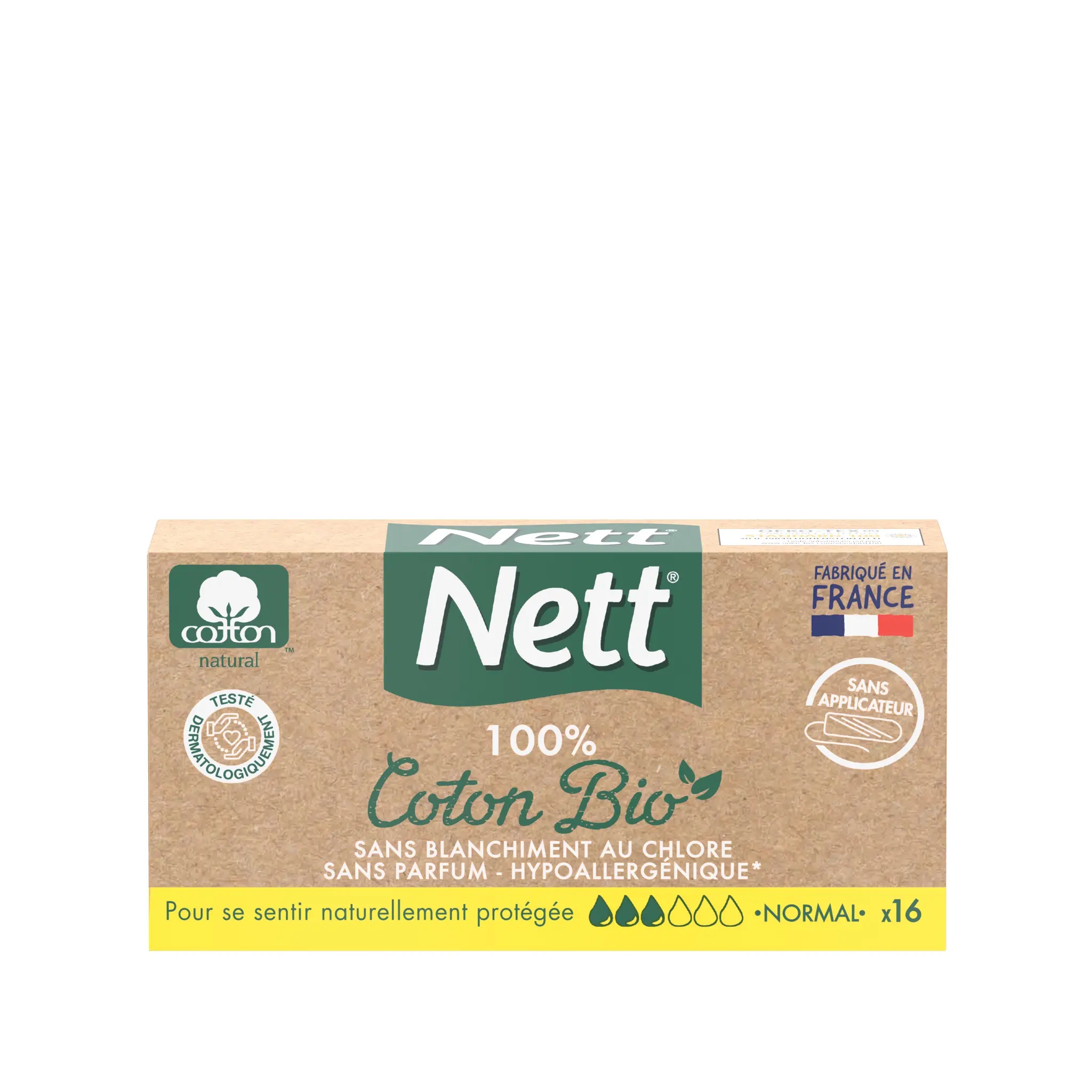 NETT Tampons 100% coton bio hypoallergéniques sans applicateur normal