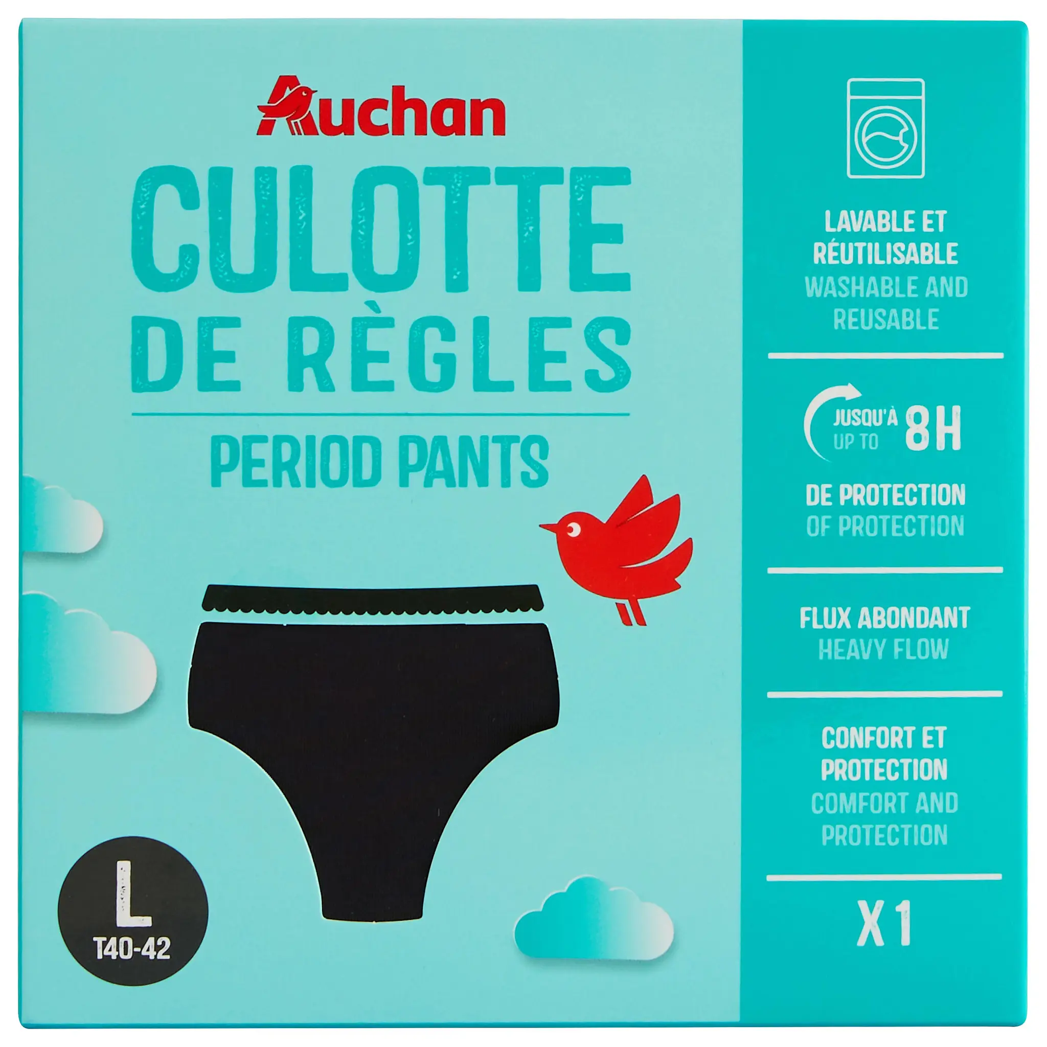 AUCHAN Culotte périodique flux élevé taille L noire