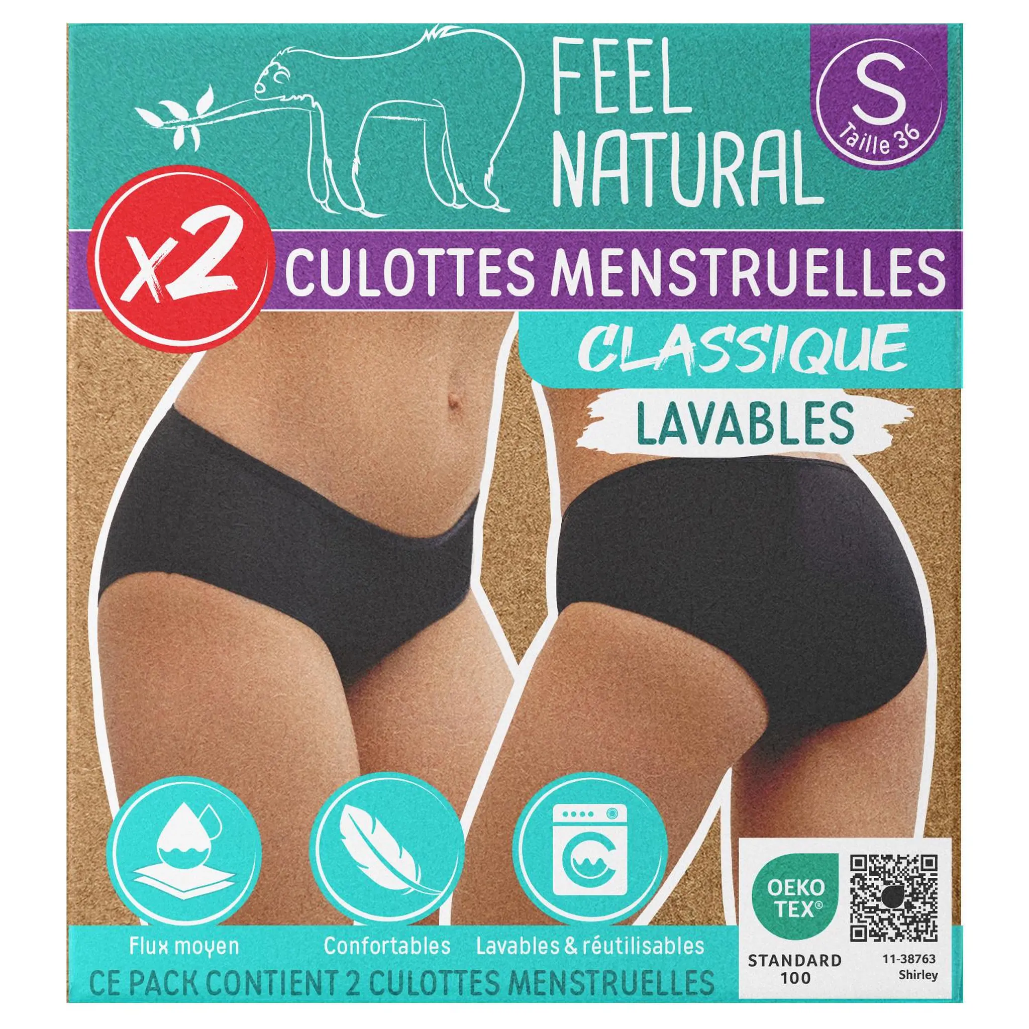 FEEL NATURAL Culottes menstruelles lavables classique taille S