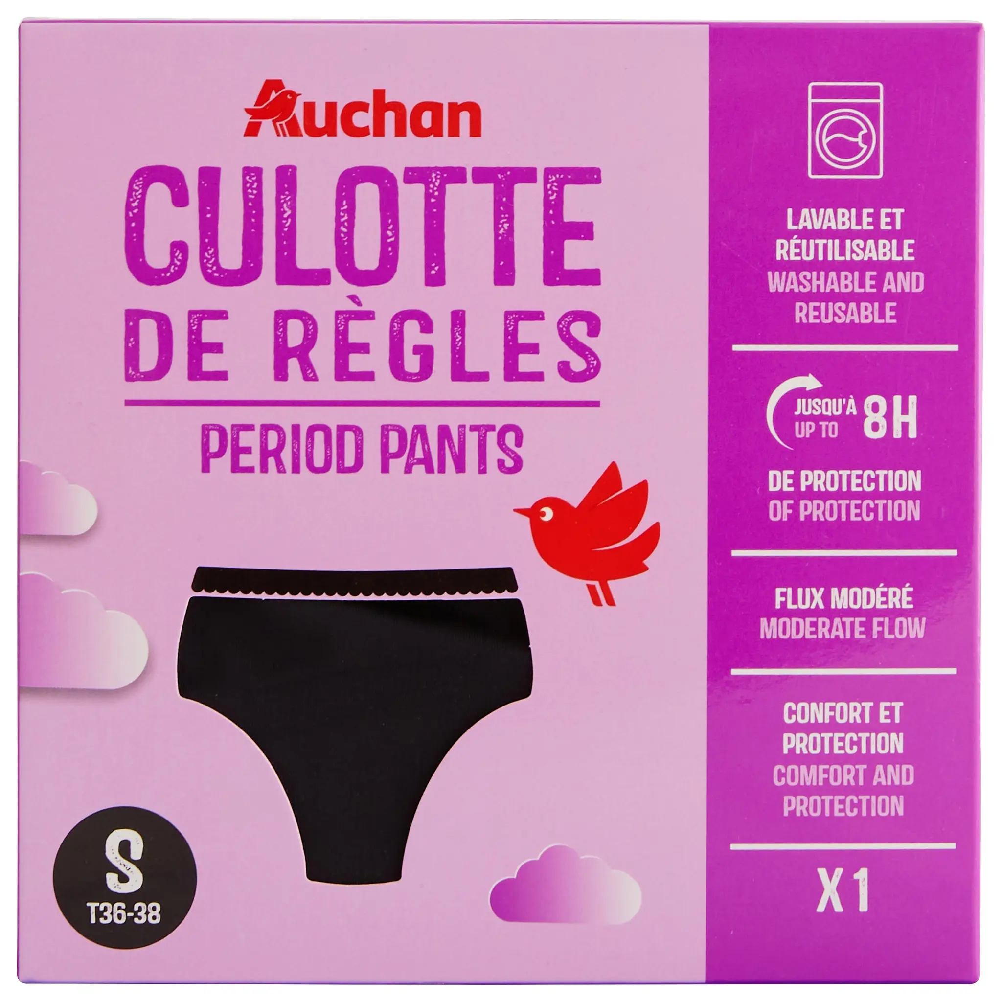 AUCHAN Culotte périodique flux modéré taille S noire