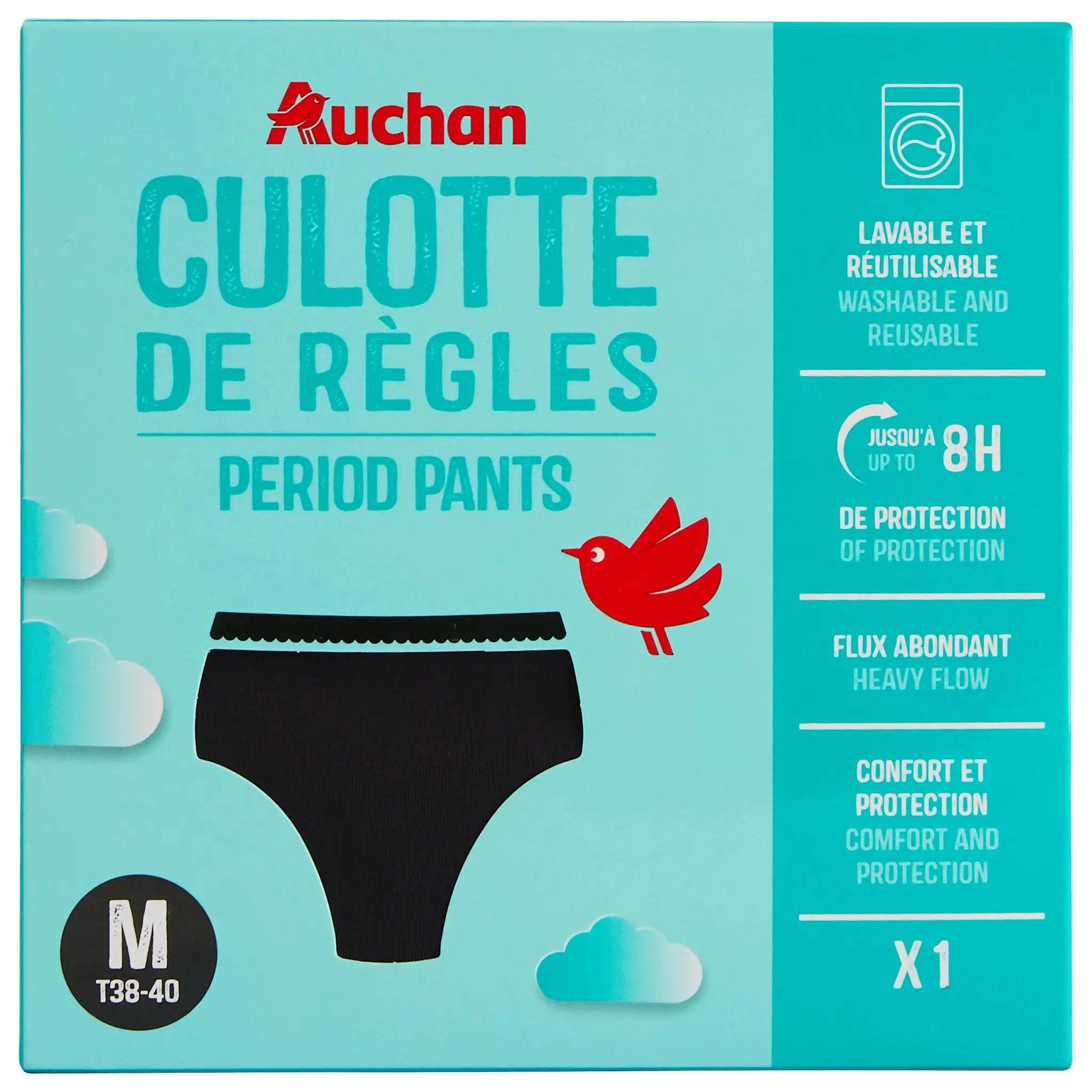 AUCHAN Culotte périodique flux élevé taille M noire