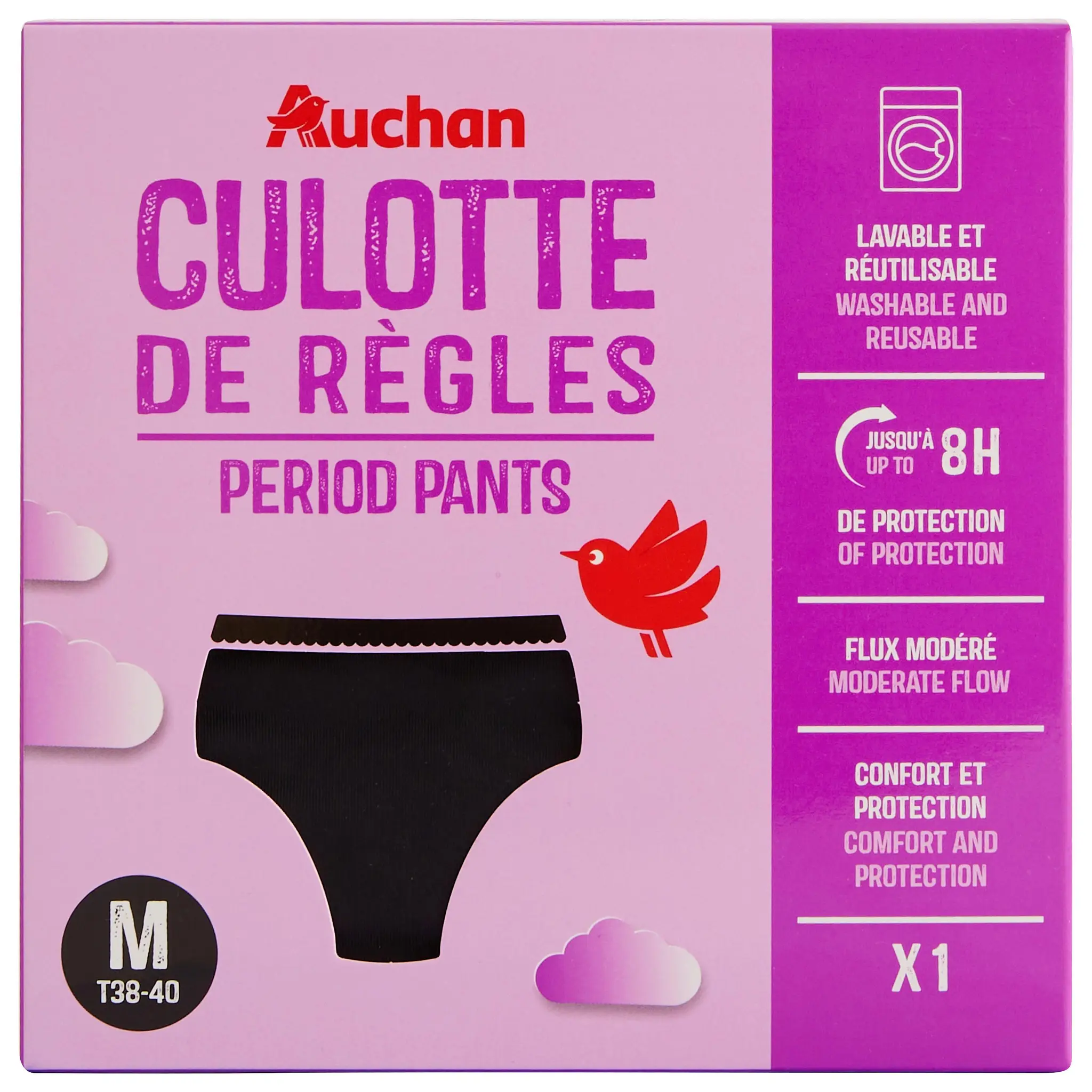 AUCHAN Culotte périodique flux modéré taille M noire
