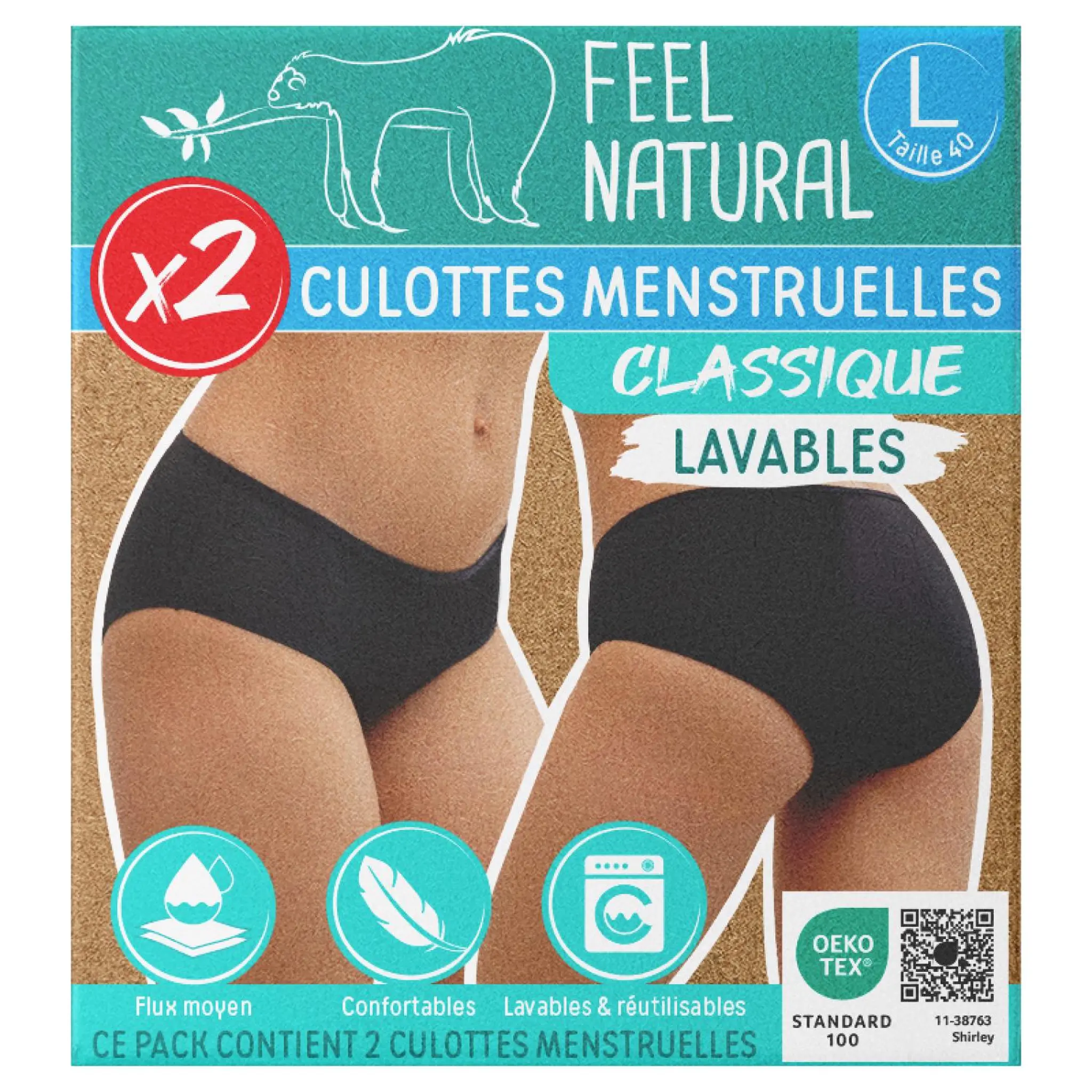 FEEL NATURAL Culottes menstruelles lavable classique taille L