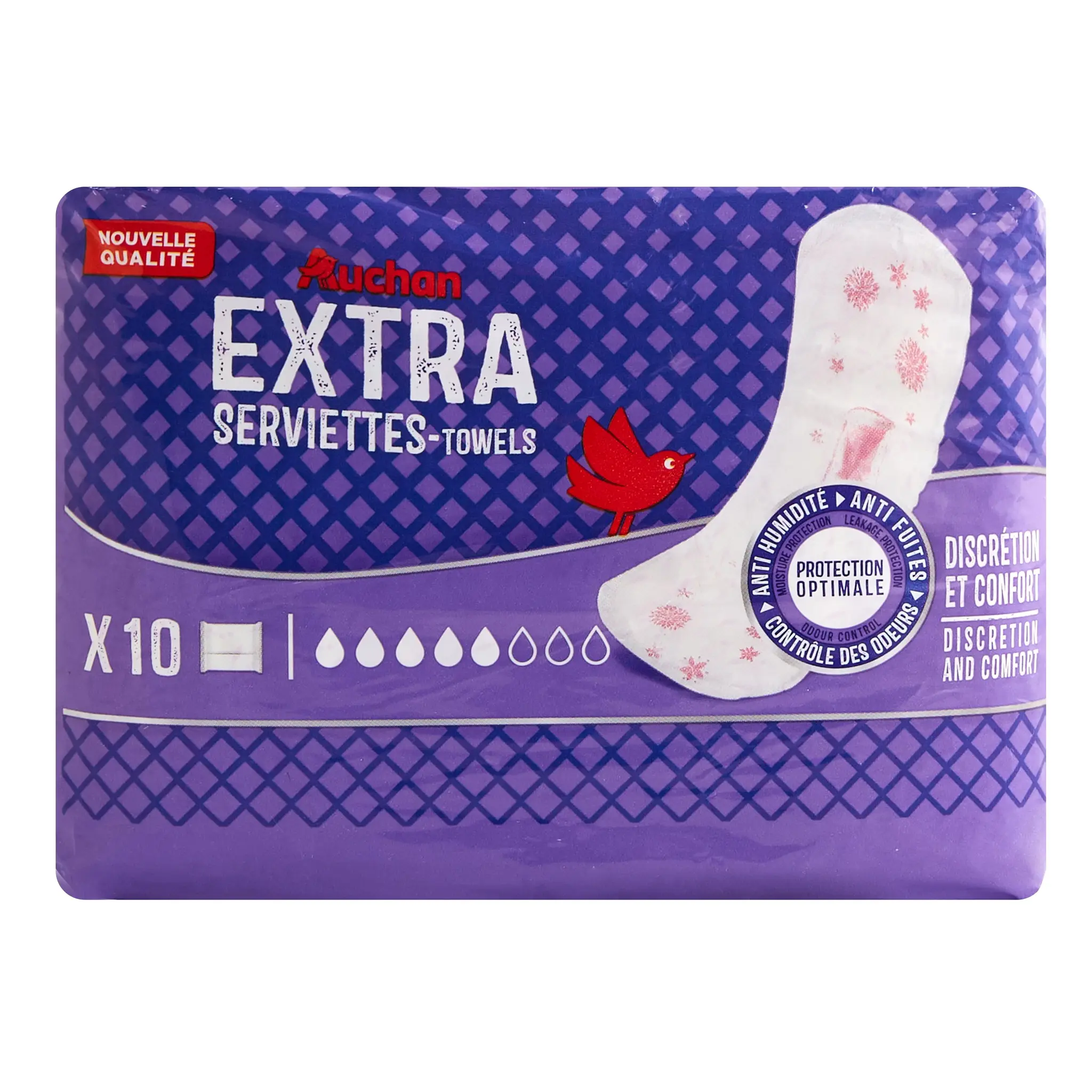 AUCHAN Serviettes hygiéniques extra sans ailettes