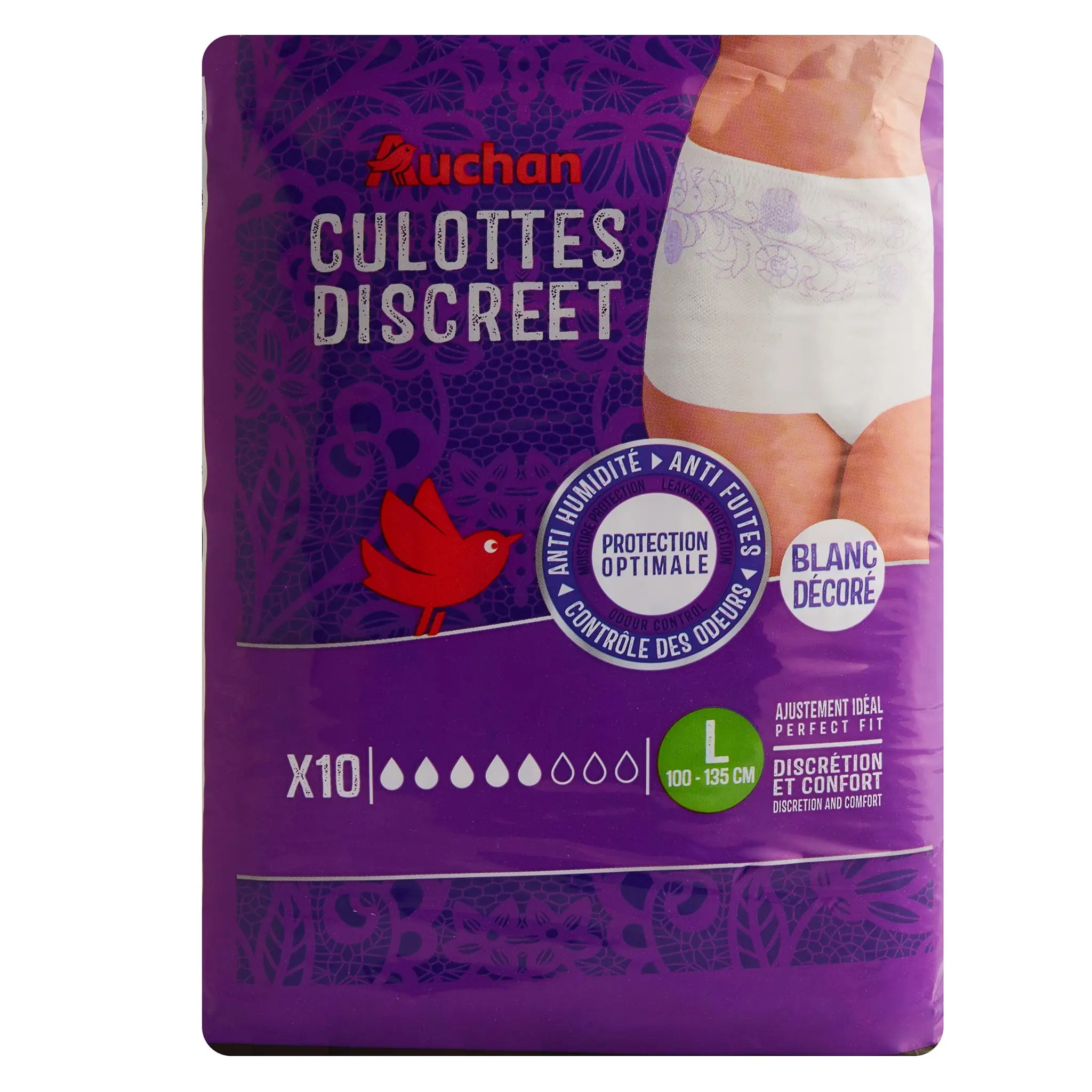 AUCHAN Culottes discreet blanc décoré taille L